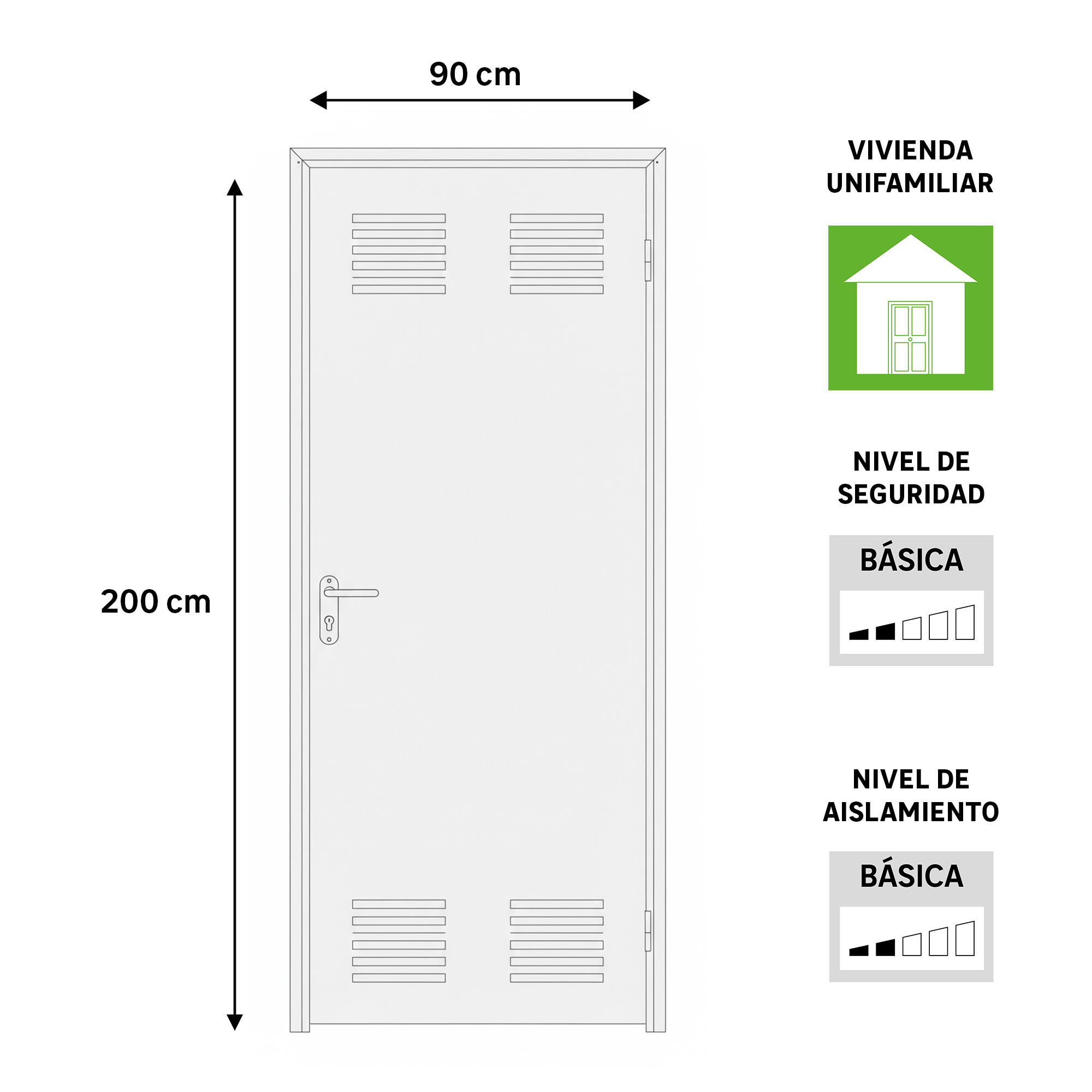 Puerta de trastero liso blanco con rejilla con llave 1 punto de seguridad apertura derecha 200x90cm - 4