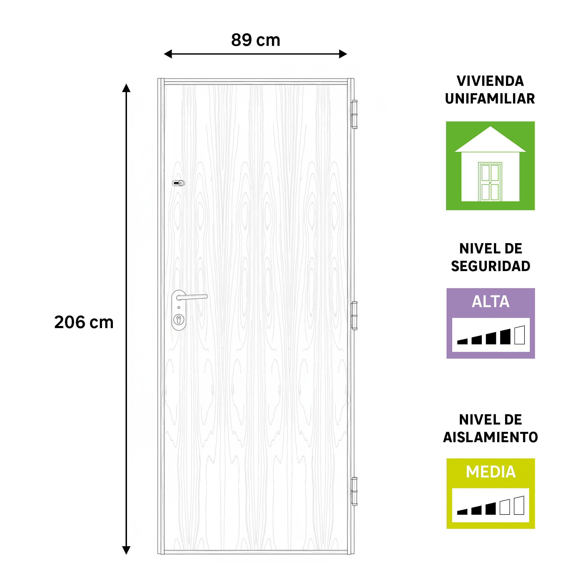 Puerta de entrada acorazada serie V fresada roble / interior liso roble apertura izquierda 206x89cm - 4