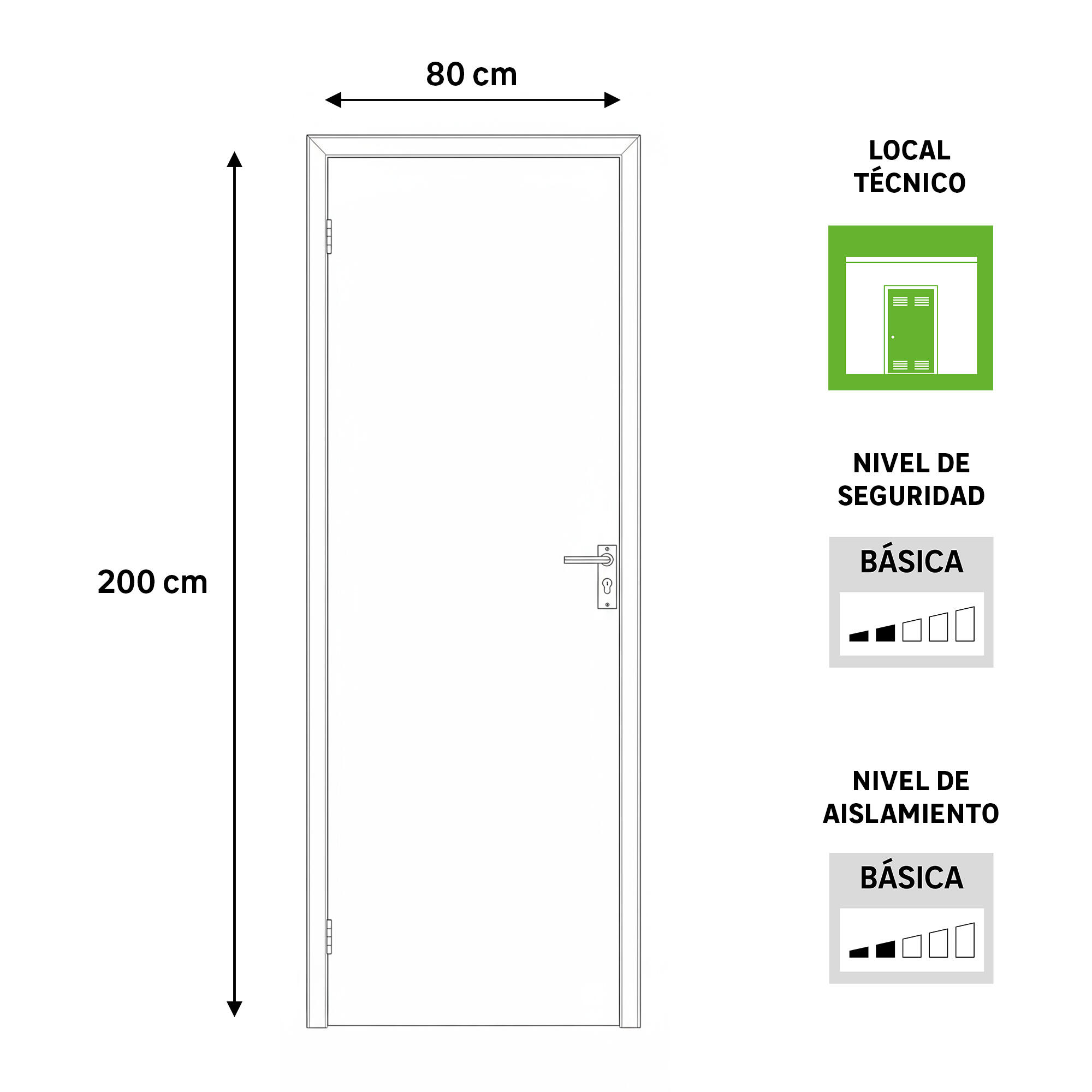 Puerta de trastero liso blanco con llave 1 punto de seguridad apertura izquierda 200x80cm - 2