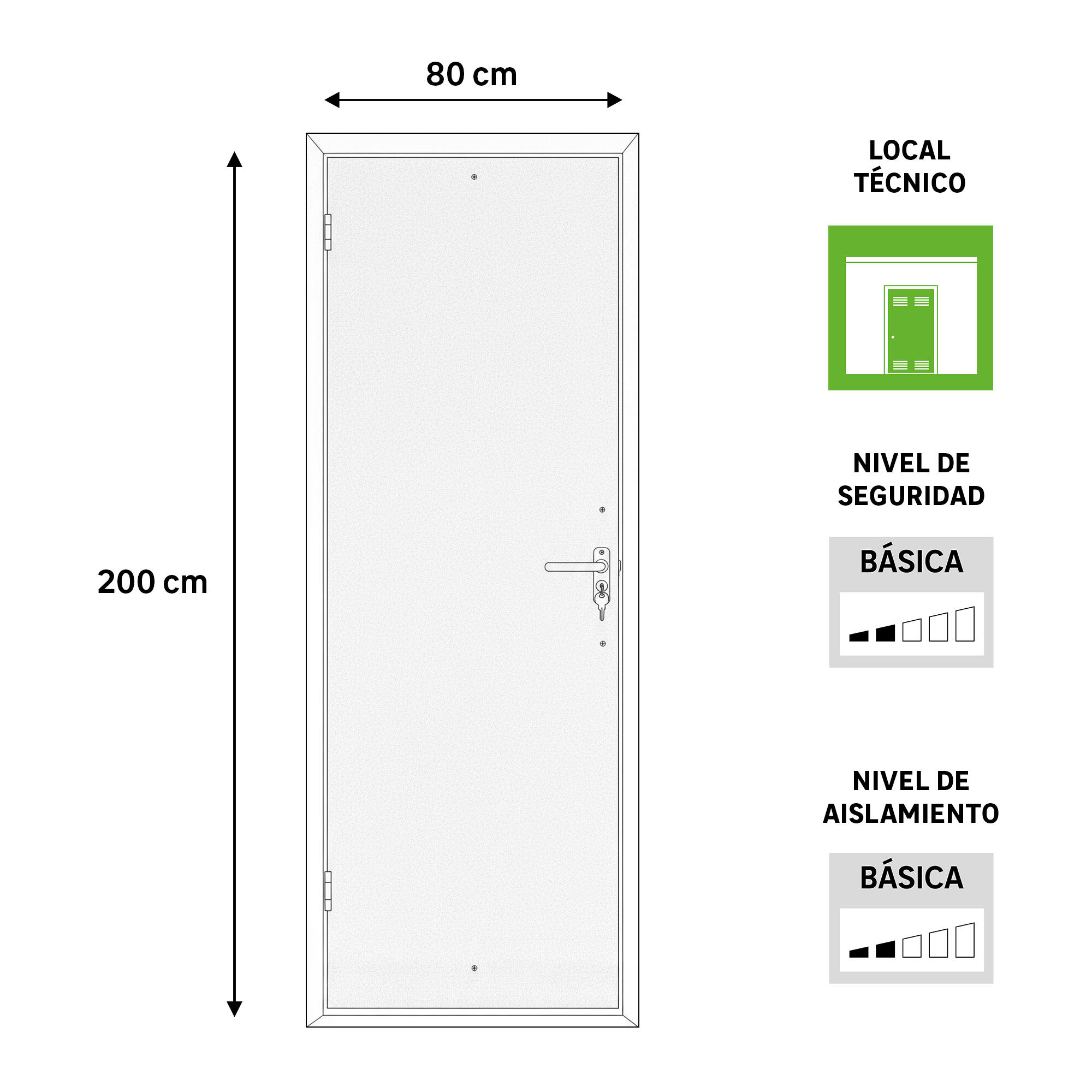 Puerta de trastero liso acero galvanizado con llave 1 punto de seguridad apertura izquierda 200x80cm - 3