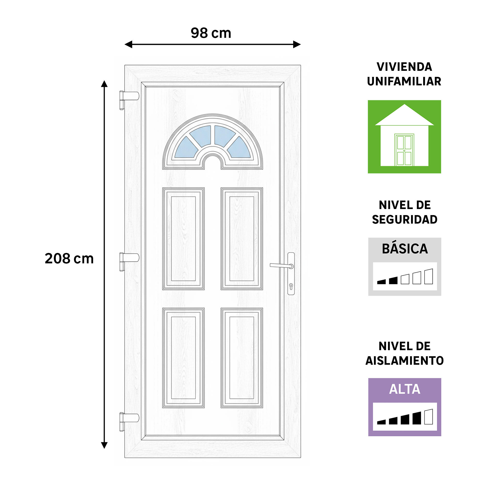 Puerta de entrada serie Basic pvc Ibiza diseño rústico color roble oscuro apertura derecha 208x98cm - 6