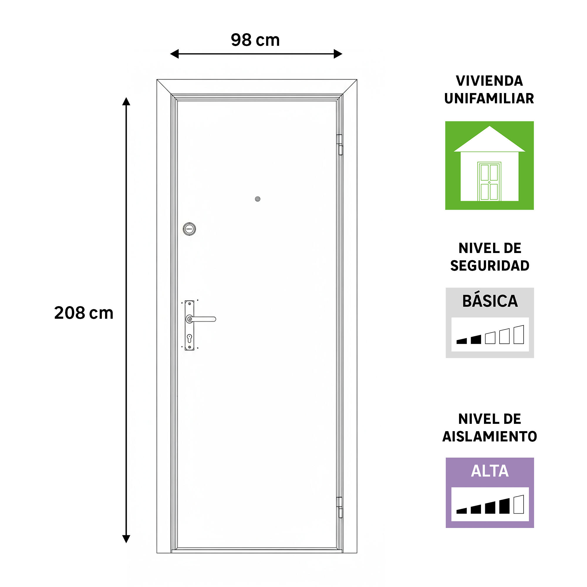 Puerta de entrada serie Basic pvc Sevilla diseño liso color blanco apertura izquierda 208x98cm - 5
