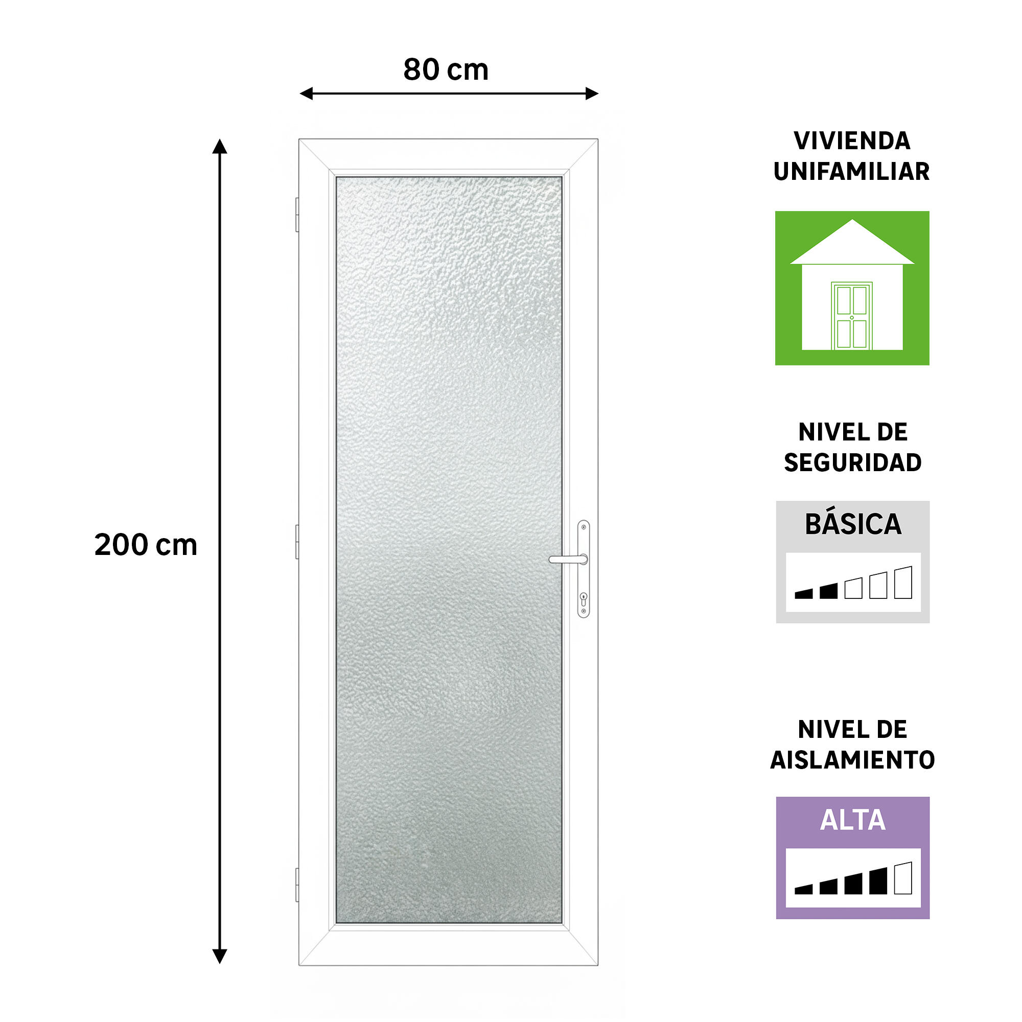 Puerta de entrada serie Basic pvc Mallorca cristal mate diseño liso color blanco apertura izquierda 200x80cm - 5
