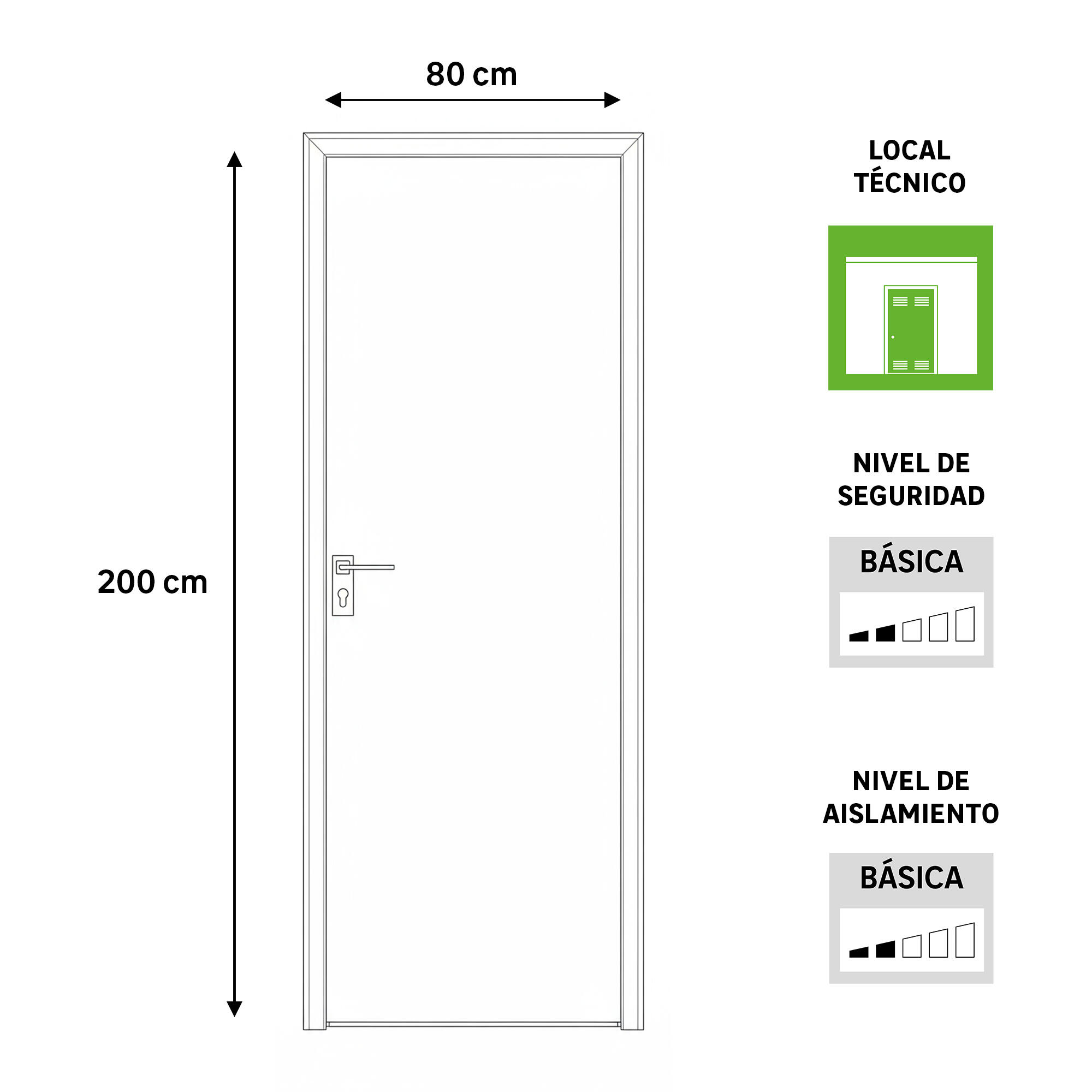 Puerta de trastero liso blanco con llave 1 punto de seguridad apertura derecha 200x80cm - 2
