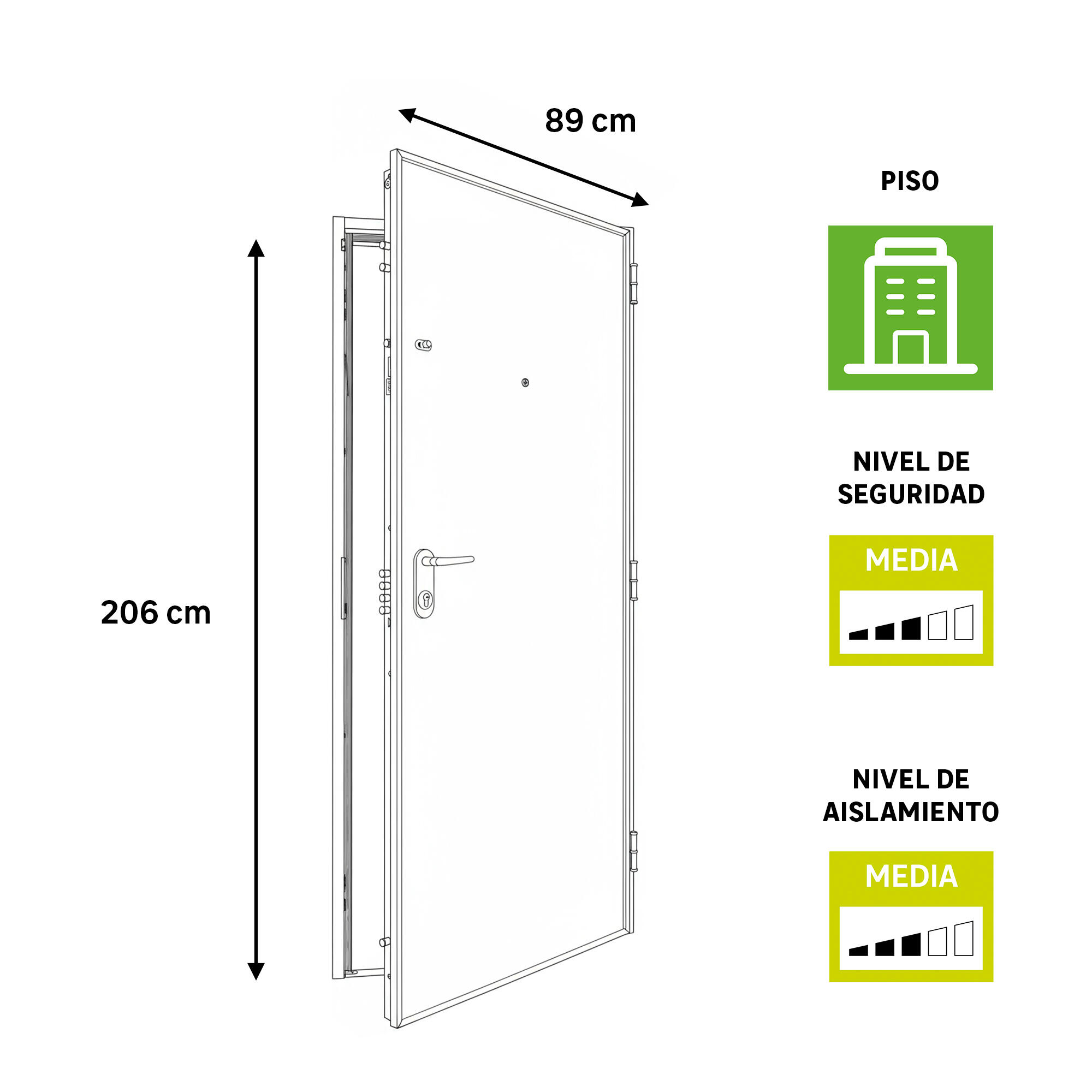 Puerta de entrada acorazada serie V liso sapelly / interior liso blanco apertura izquierda 206x89cm - 4
