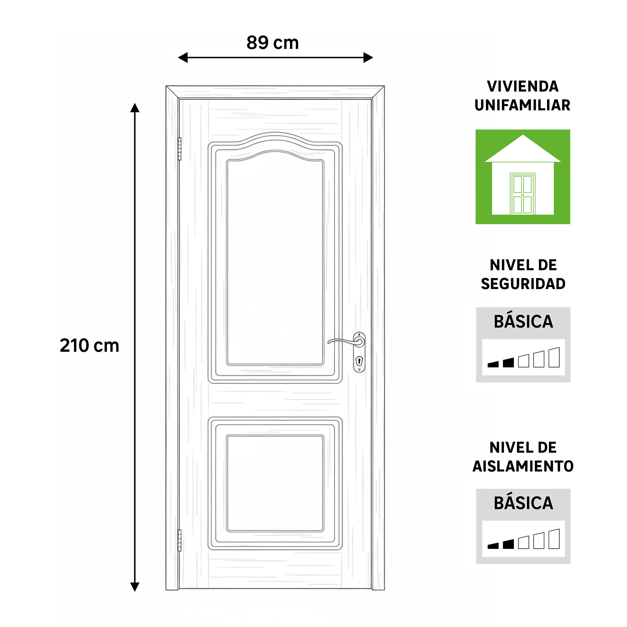Puerta de entrada metálica serie Eco semiprovenzal blanco /interior liso blanco apertura izquierda 210x89cm - 2