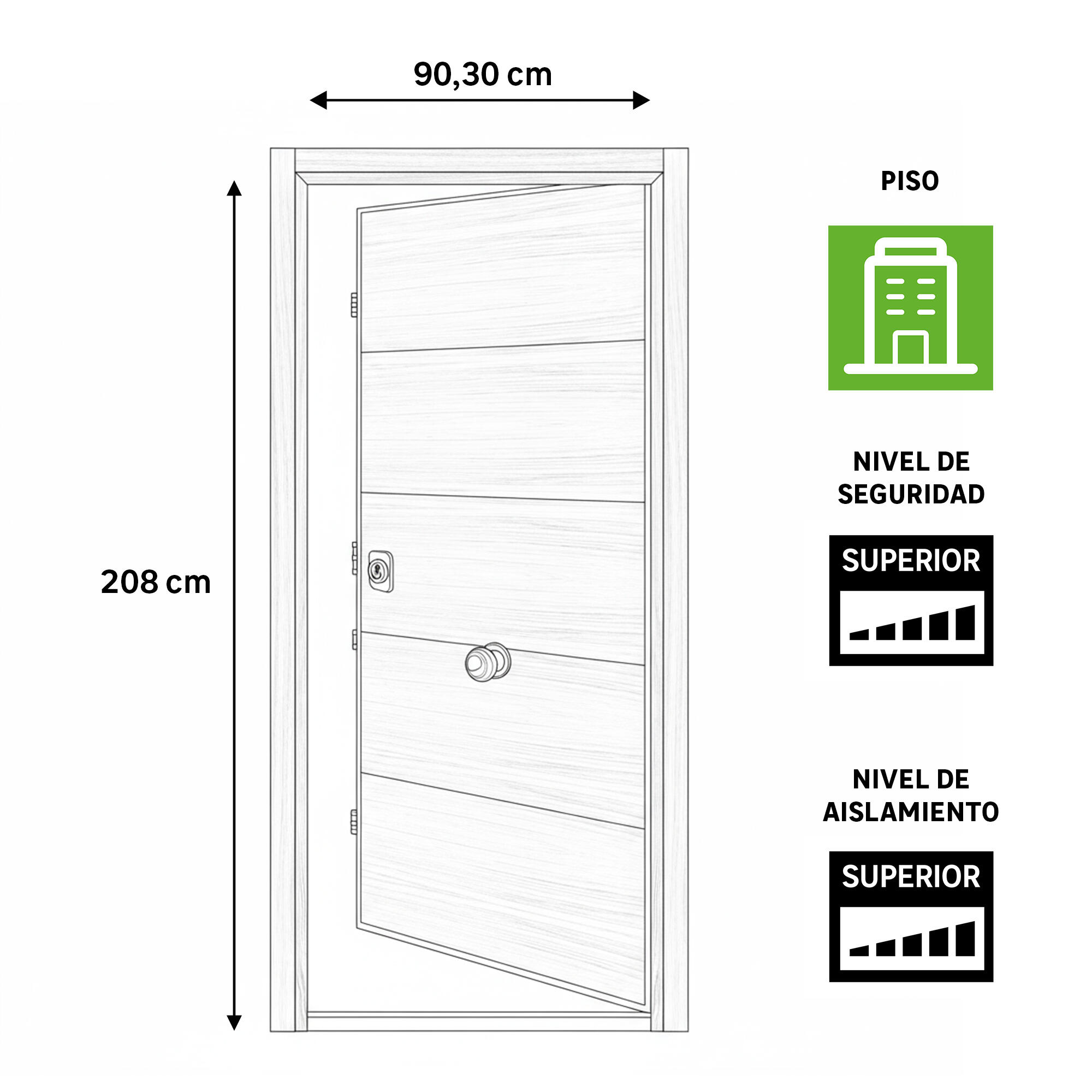 Puerta de entrada acorazada serie 400 fresada roble / interior Viena fresada roble apertura derecha 208x90.3cm - 4