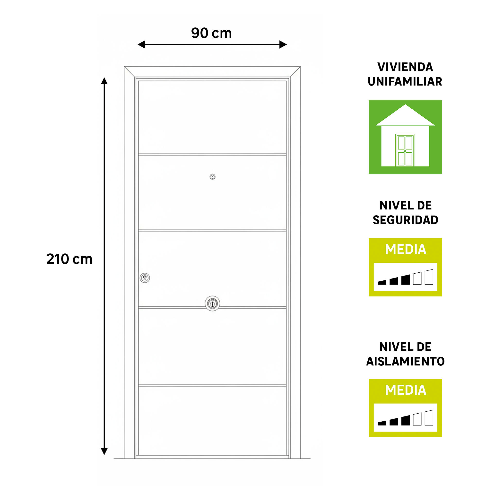 Puerta de entrada metálica serie Saga fresada blanco /interior fresada blanco apertura derecha 210x90cm - 3
