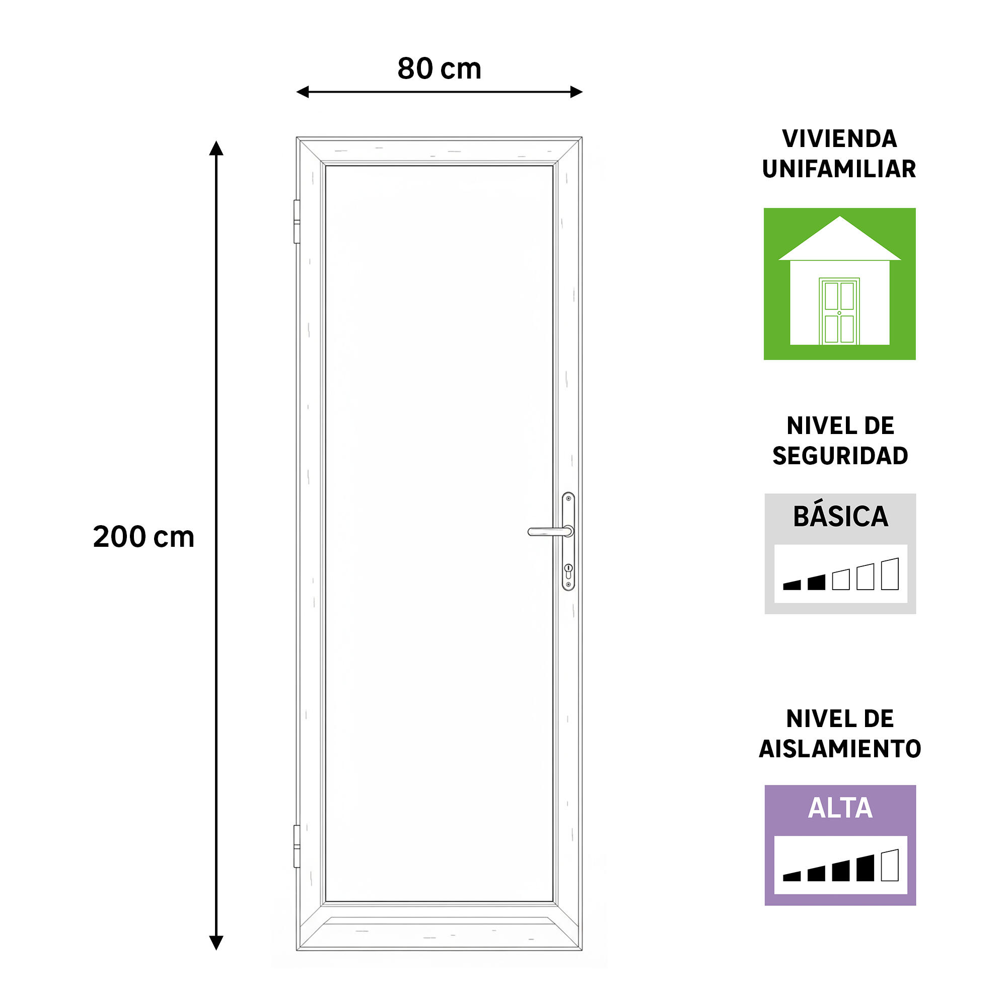 Puerta de entrada serie Basic pvc Menorca cristal transparente diseño liso color blanco apertura derecha 200x80cm - 6