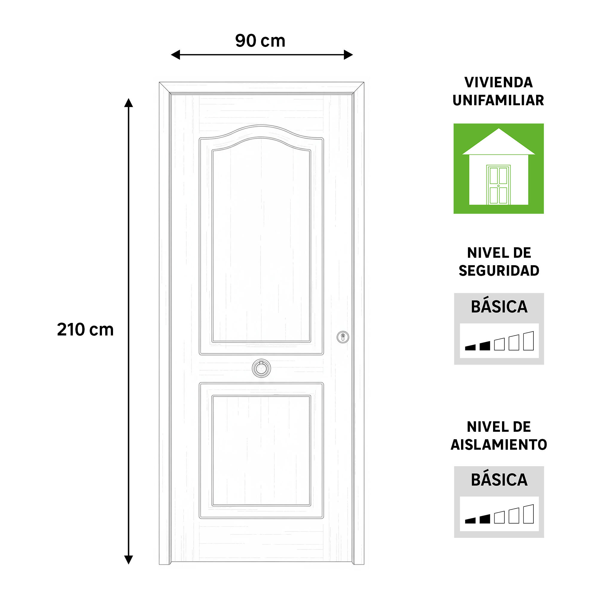 Puerta de entrada metálica serie Basic metal semiprovenzal blanco /interior liso blanco apertura izquierda 210x90cm - 2
