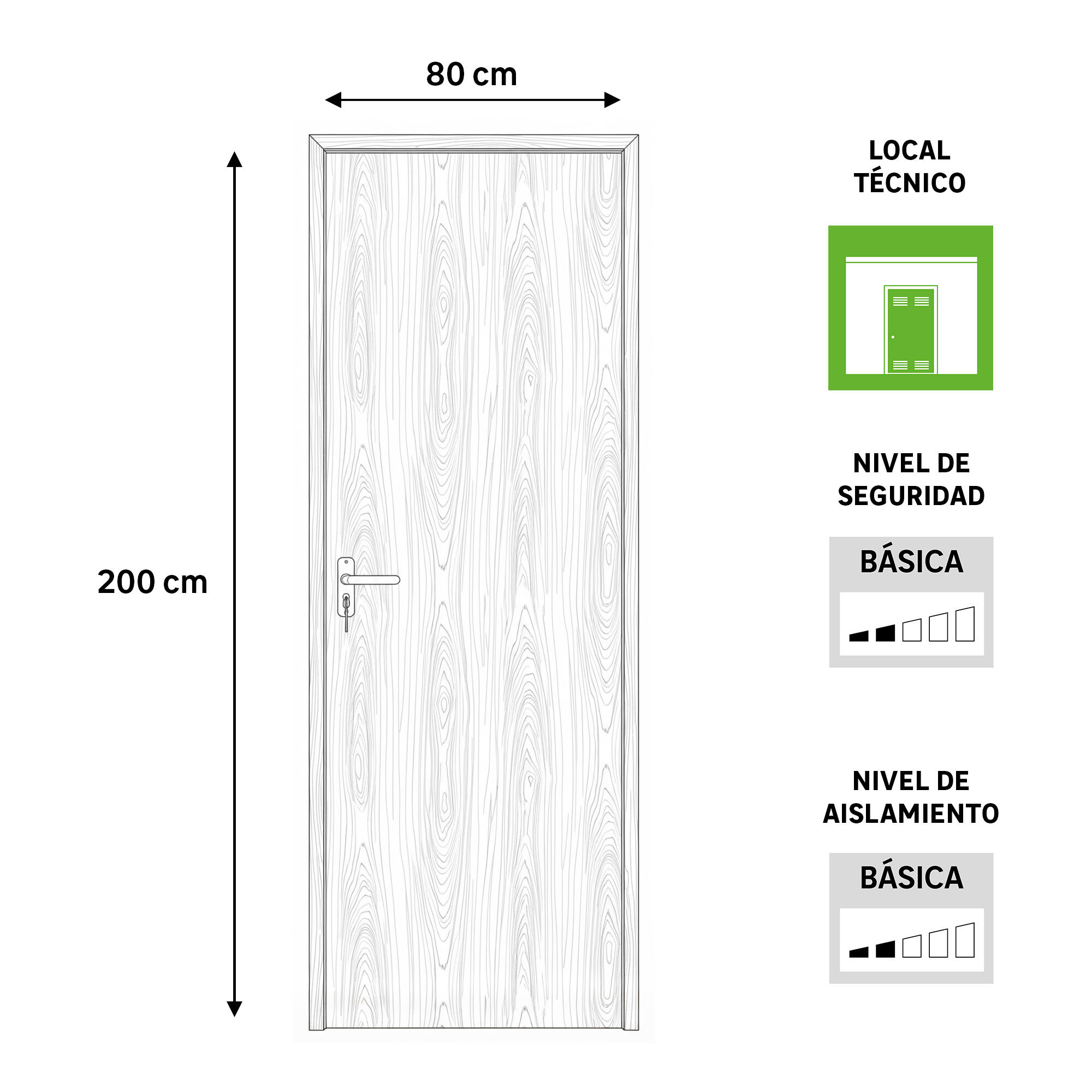 Puerta de trastero liso roble con llave 1 punto de seguridad apertura derecha 200x80cm - 3
