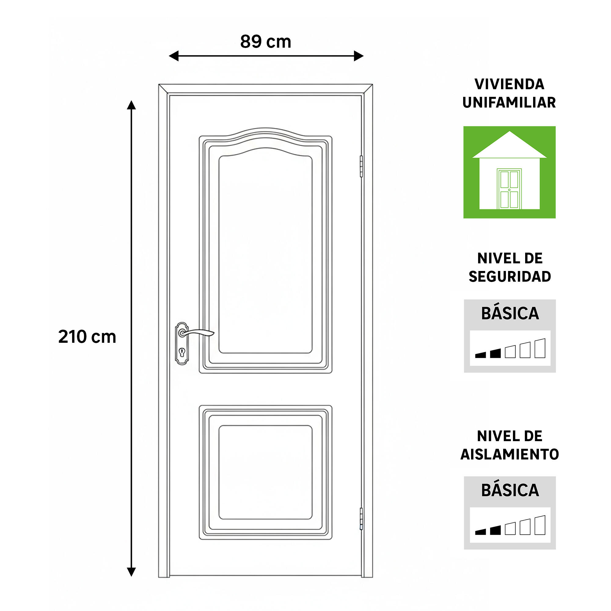 Puerta de entrada metálica serie Eco semiprovenzal blanco /interior liso blanco apertura derecha 210x89cm - 2