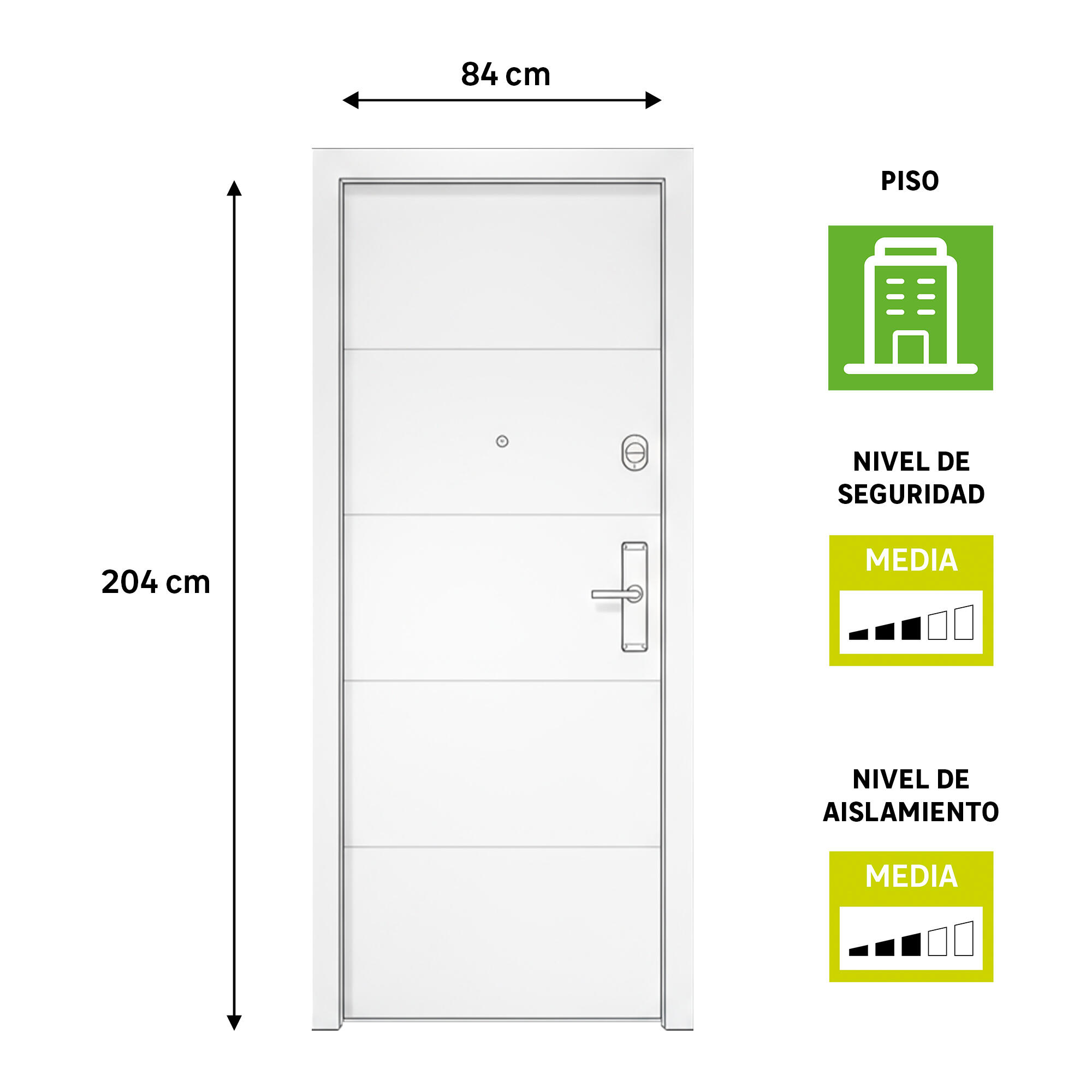 Puerta de entrada acorazada serie Omega fresada blanco / interior liso blanco apertura izquierda 204x84cm - 4