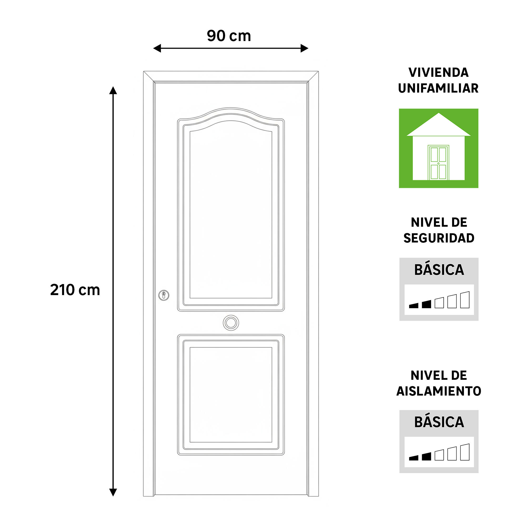 Puerta de entrada metálica serie Basic metal semiprovenzal blanco /interior liso blanco apertura derecha 210x90cm - 2