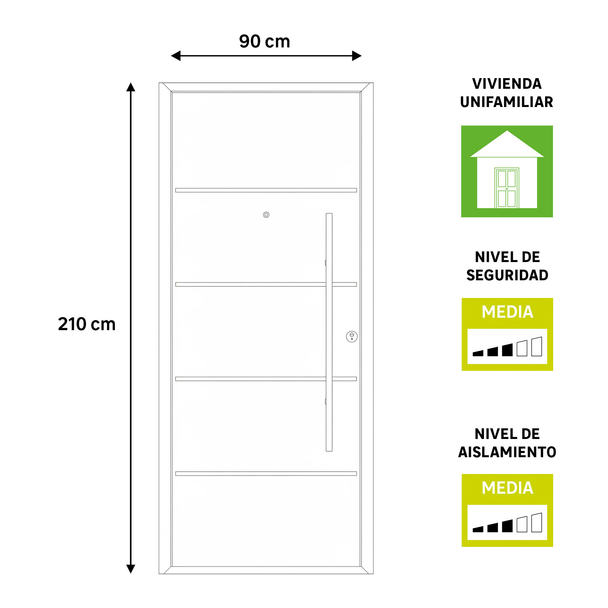 Puerta de entrada metálica serie Saga fresada blanco /interior liso blanco apertura izquierda 210x90cm - 3