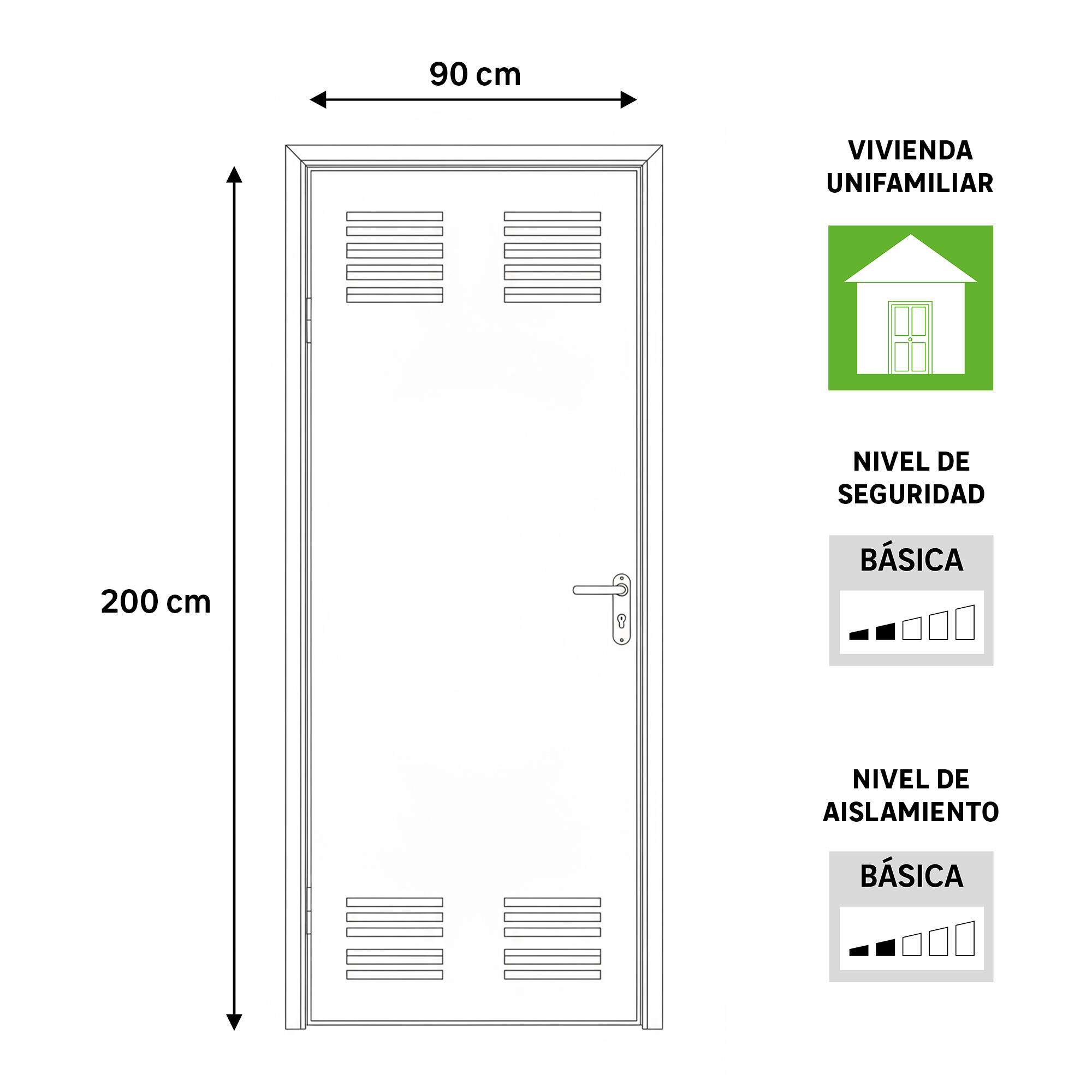 Puerta de trastero liso blanco con rejilla con llave 1 punto de seguridad apertura izquierda 200x90cm - 4