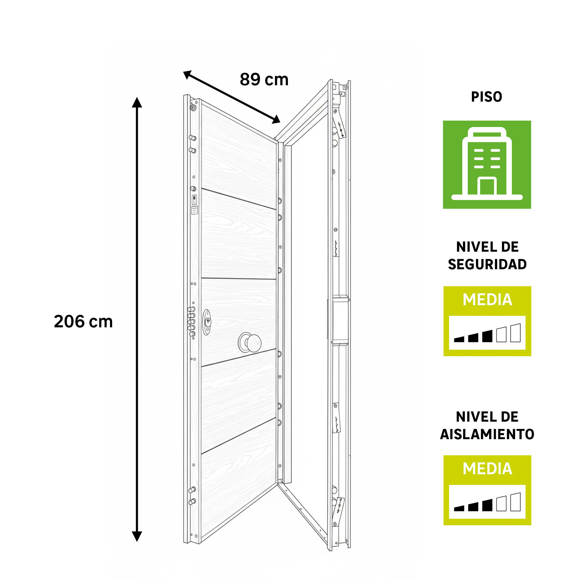 Puerta de entrada acorazada serie V fresada roble / interior liso roble apertura izquierda 206x89cm - 3