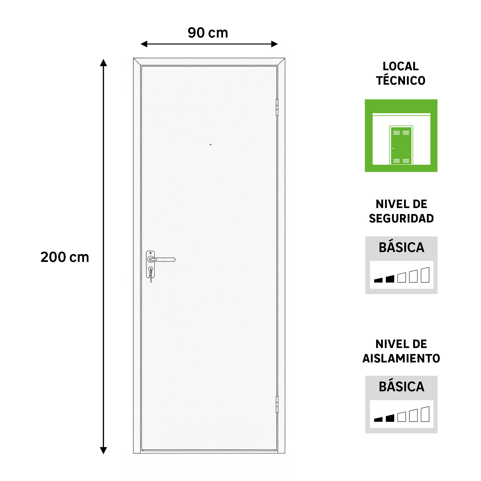 Puerta de trastero liso acero galvanizado con llave 1 punto de seguridad apertura derecha 200x90cm