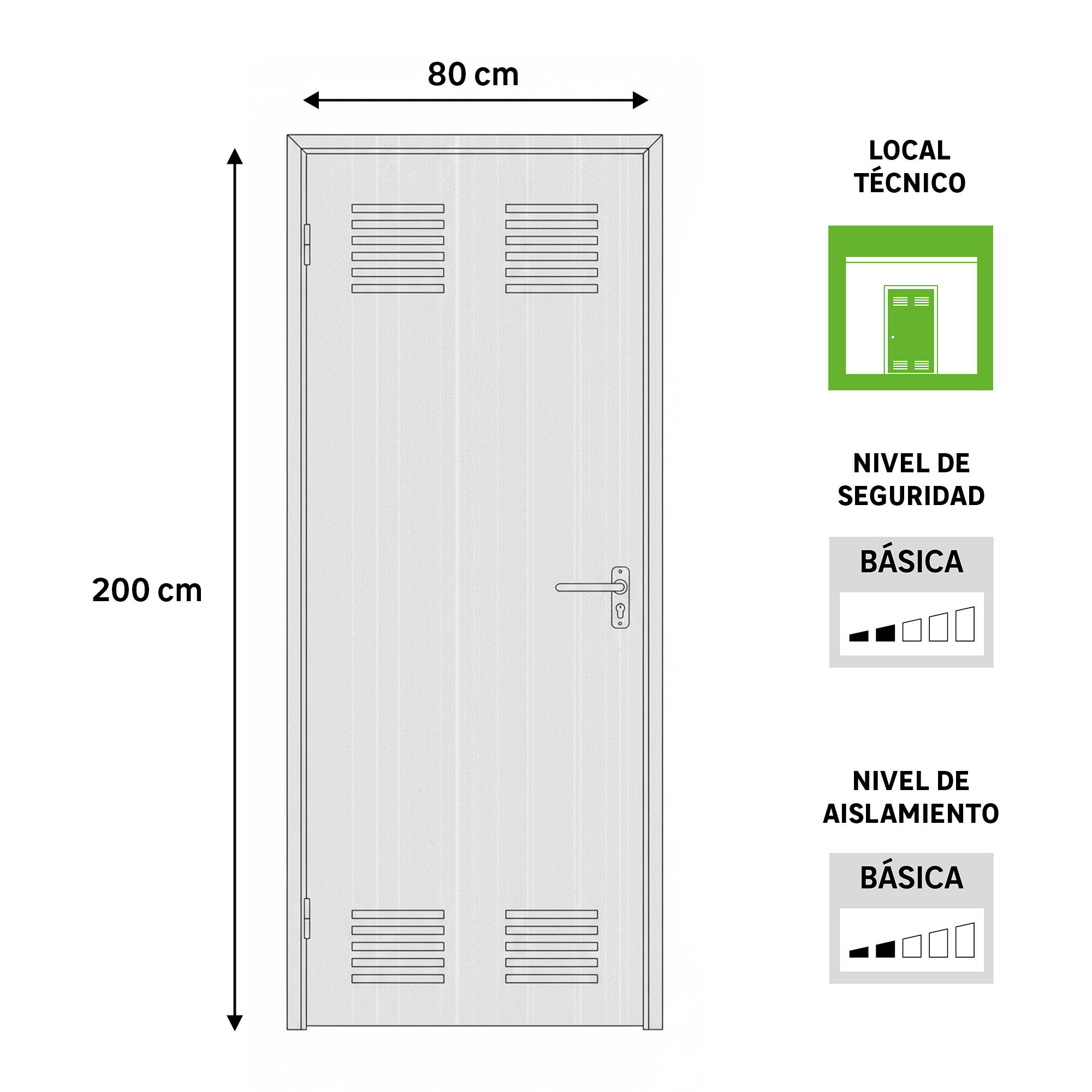 Puerta de trastero liso acero galvanizado con llave 1 punto de seguridad apertura izquierda 200x80cm - 3