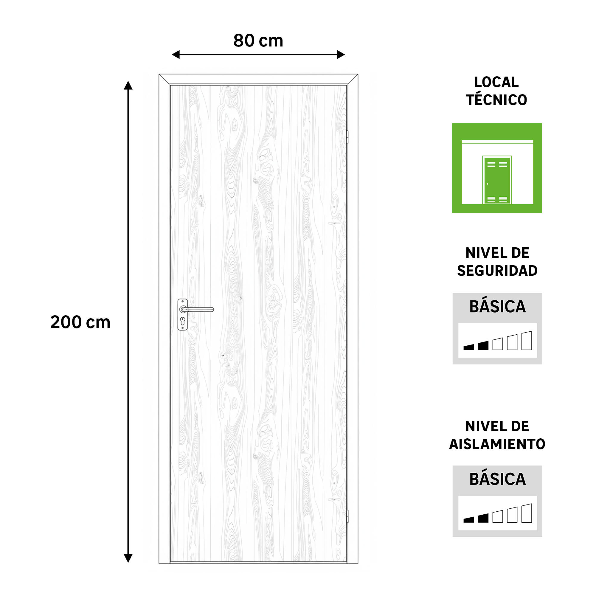 Puerta de trastero liso nogal con llave 1 punto de seguridad apertura derecha 200x80cm - 3