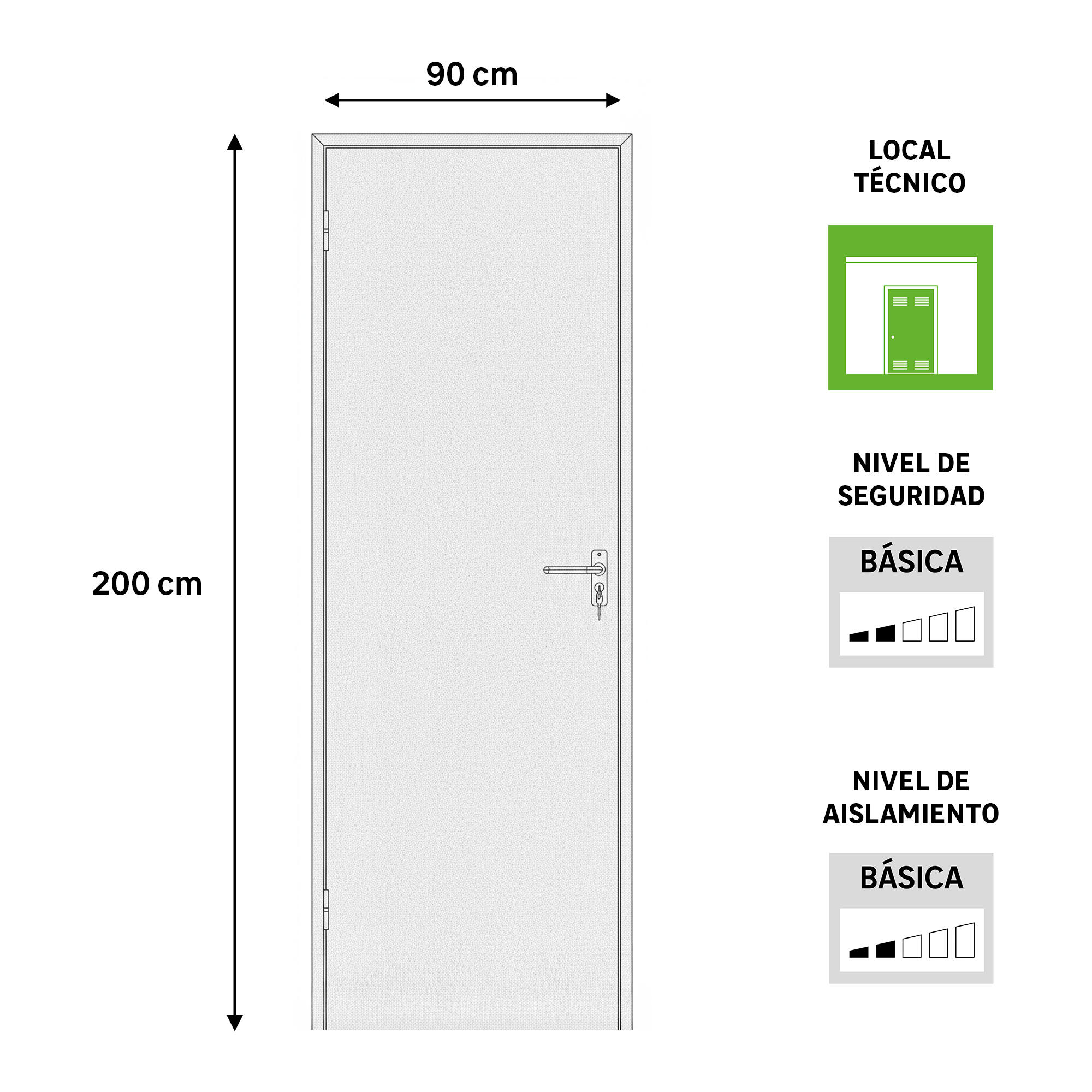 Puerta de trastero liso acero galvanizado con llave 1 punto de seguridad apertura izquierda 200x90cm - 3