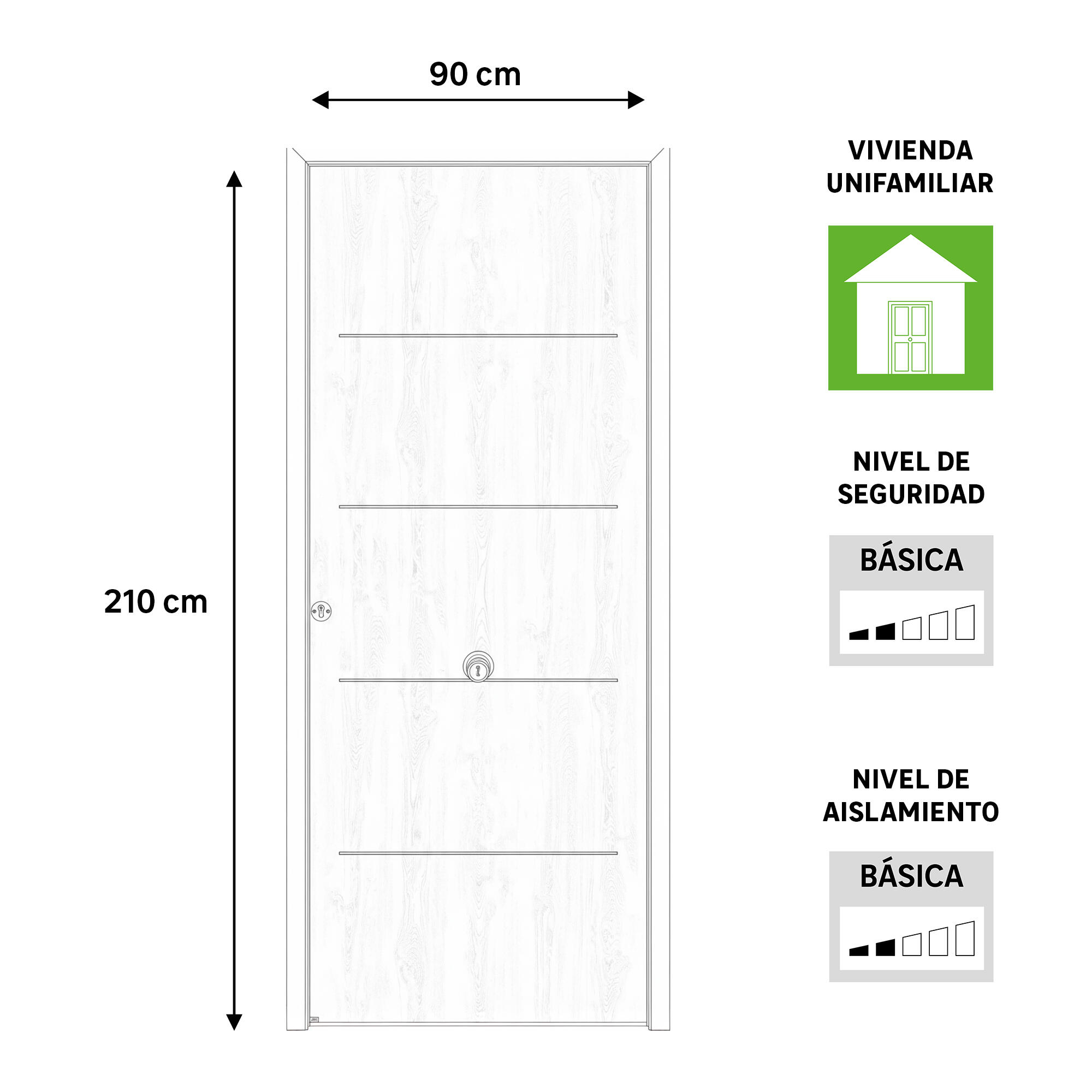 Puerta de entrada metálica serie Saga Multi 1105 fresada roble viejo /interior liso roble viejo apertura derecha 210x90cm - 3