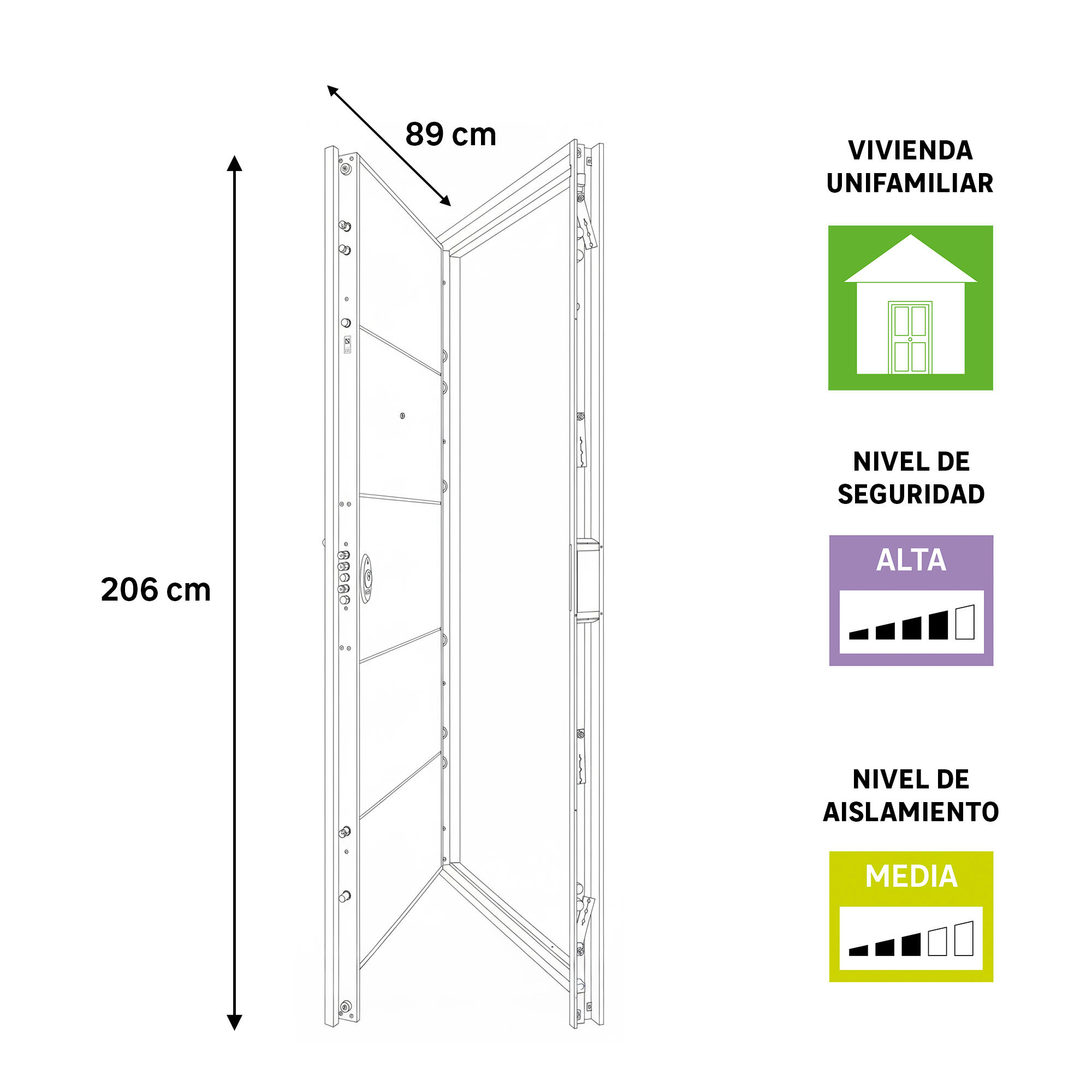 Puerta de entrada acorazada serie V fresada blanco / interior liso blanco apertura izquierda 206x89cm - 4