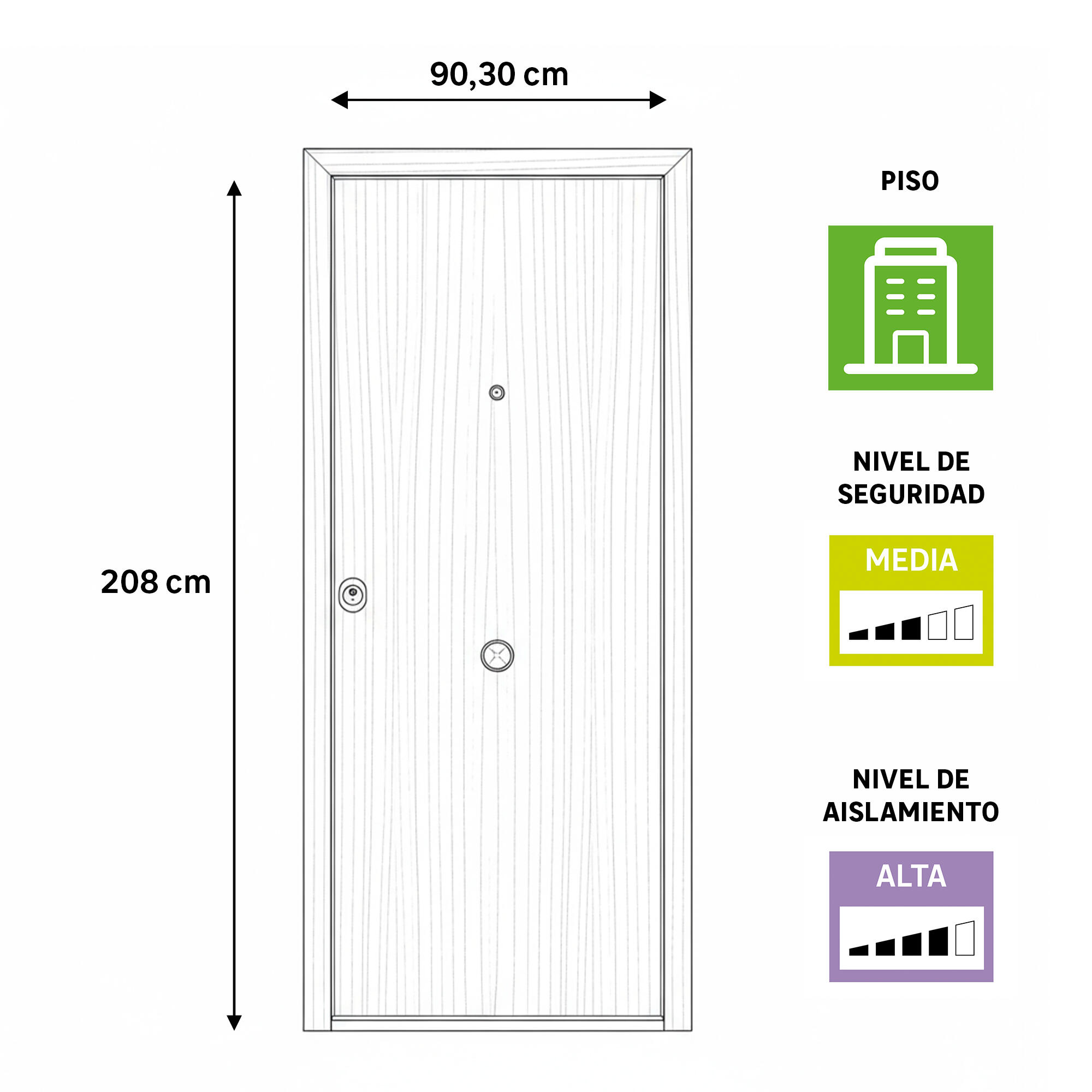 Puerta de entrada acorazada serie Silver 1,0 liso sapelly / interior liso blanco apertura izquierda 208x90.3cm - 4