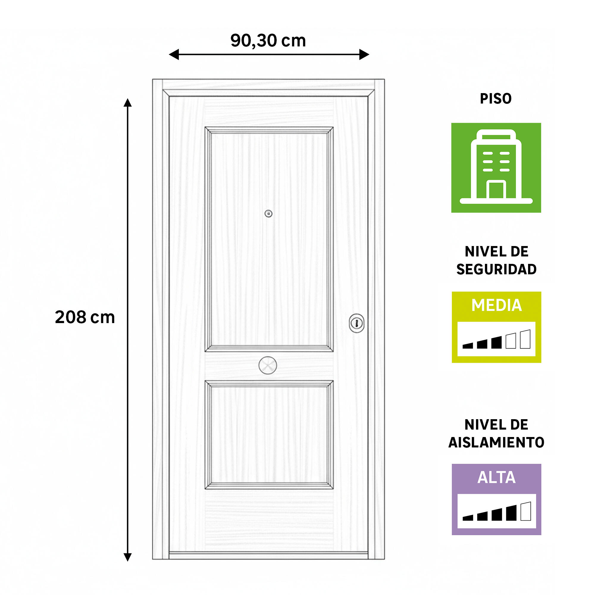 Puerta de entrada acorazada serie Silver 1,0 dos cuadros sapelly / interior liso blanco apertura izquierda 208x90.3cm - 4