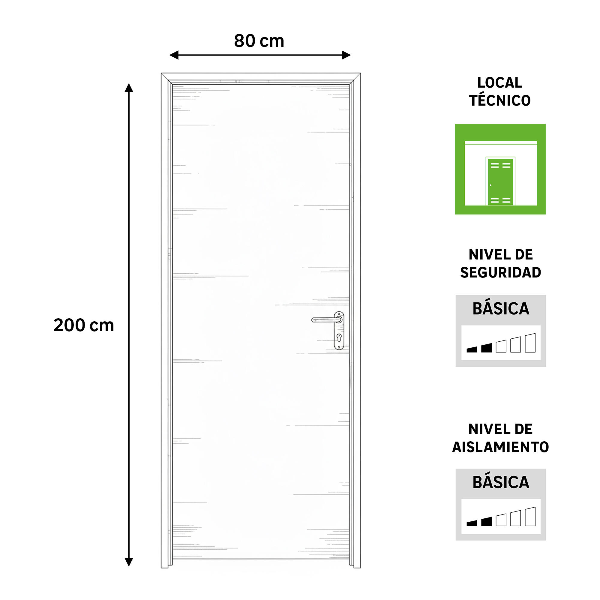 Puerta de trastero liso blanco con llave 1 punto de seguridad apertura izquierda 200x80cm - 2