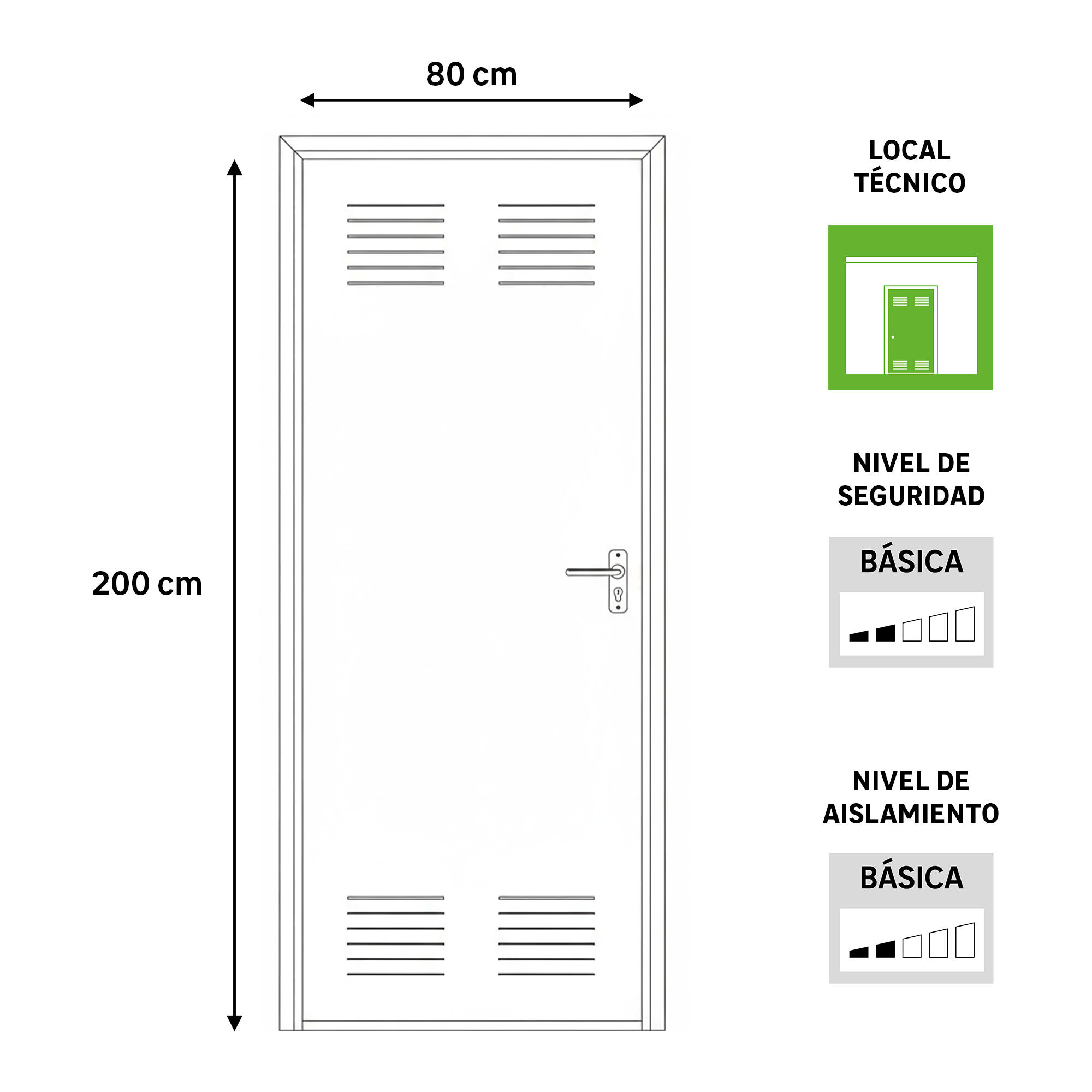 Puerta de trastero liso blanco con llave 1 punto de seguridad apertura izquierda 200x80cm - 4