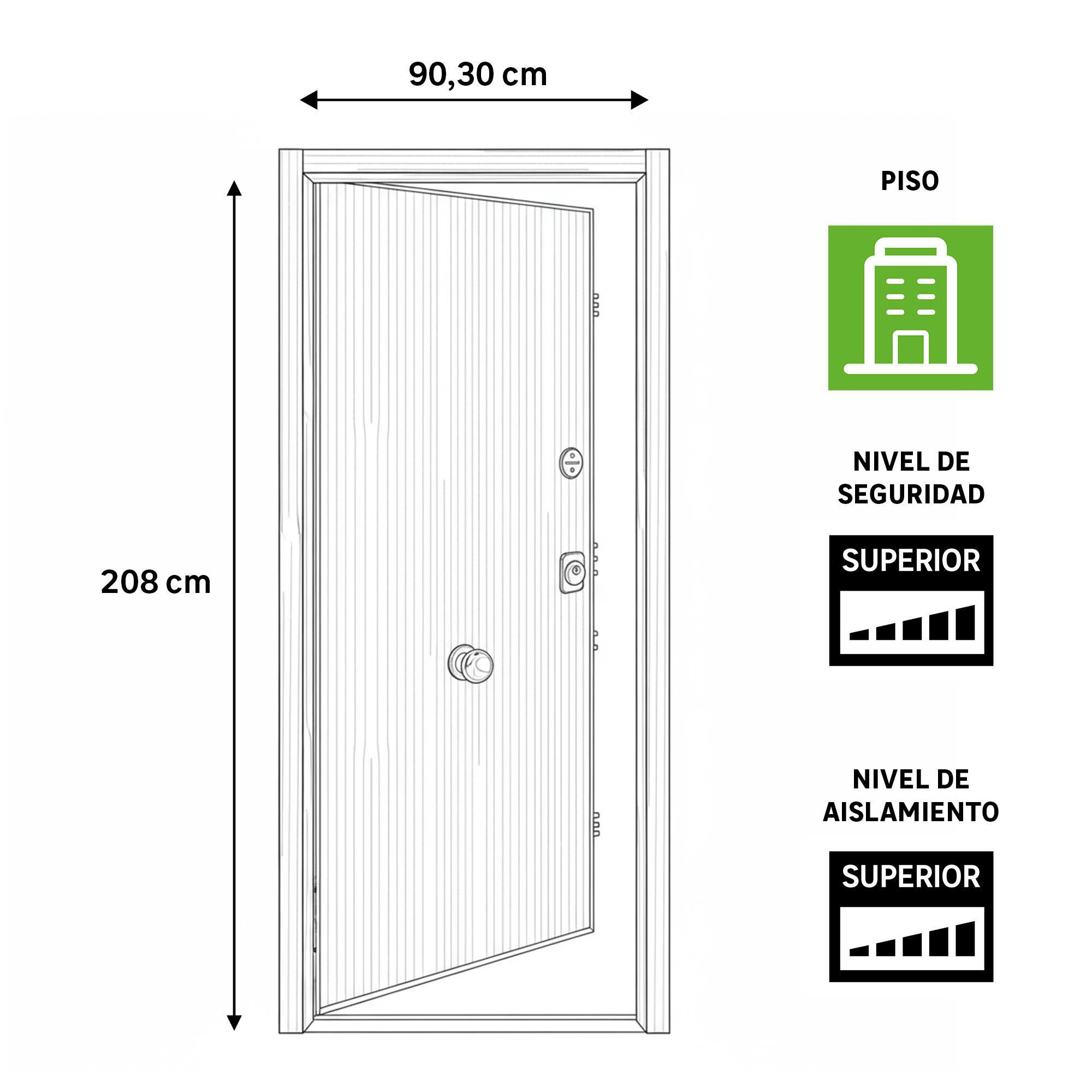Puerta de entrada acorazada serie 400 liso sapelly / interior liso sapelly apertura izquierda 208x90.3cm - 4