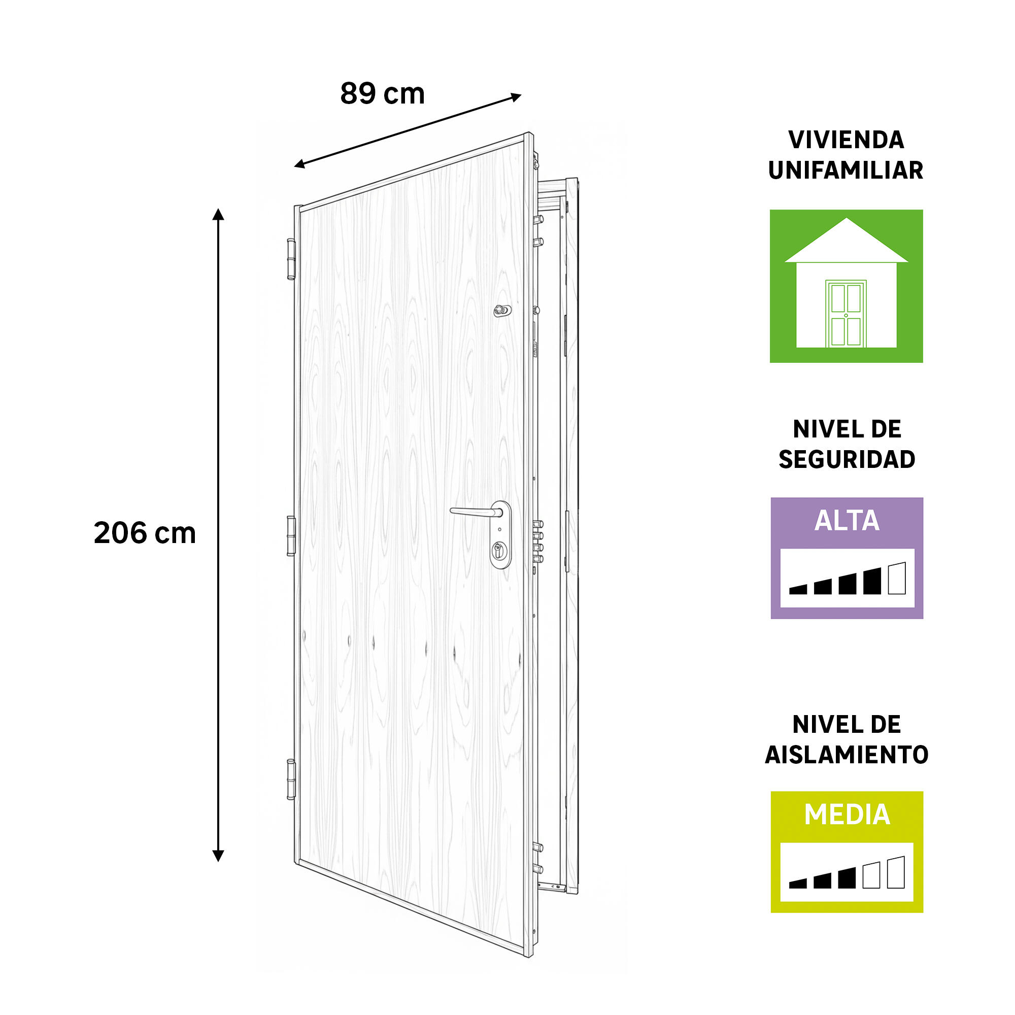 Puerta de entrada acorazada serie V fresada roble / interior liso roble apertura derecha 206x89cm - 4