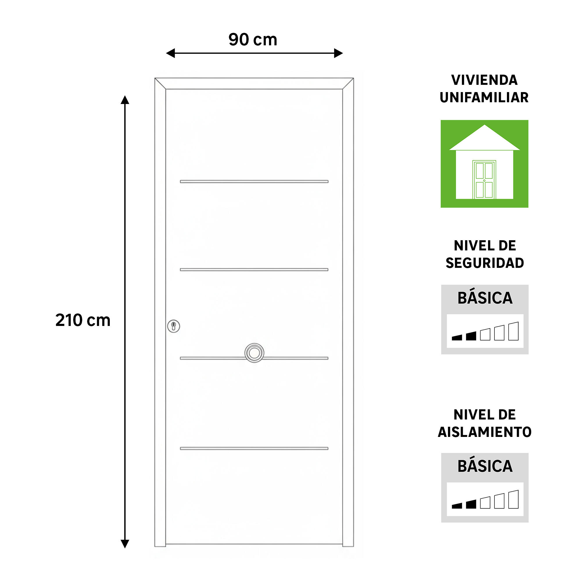Puerta de entrada metálica serie Saga Multi 1105 fresada blanco /interior liso blanco apertura derecha 210x90cm - 2