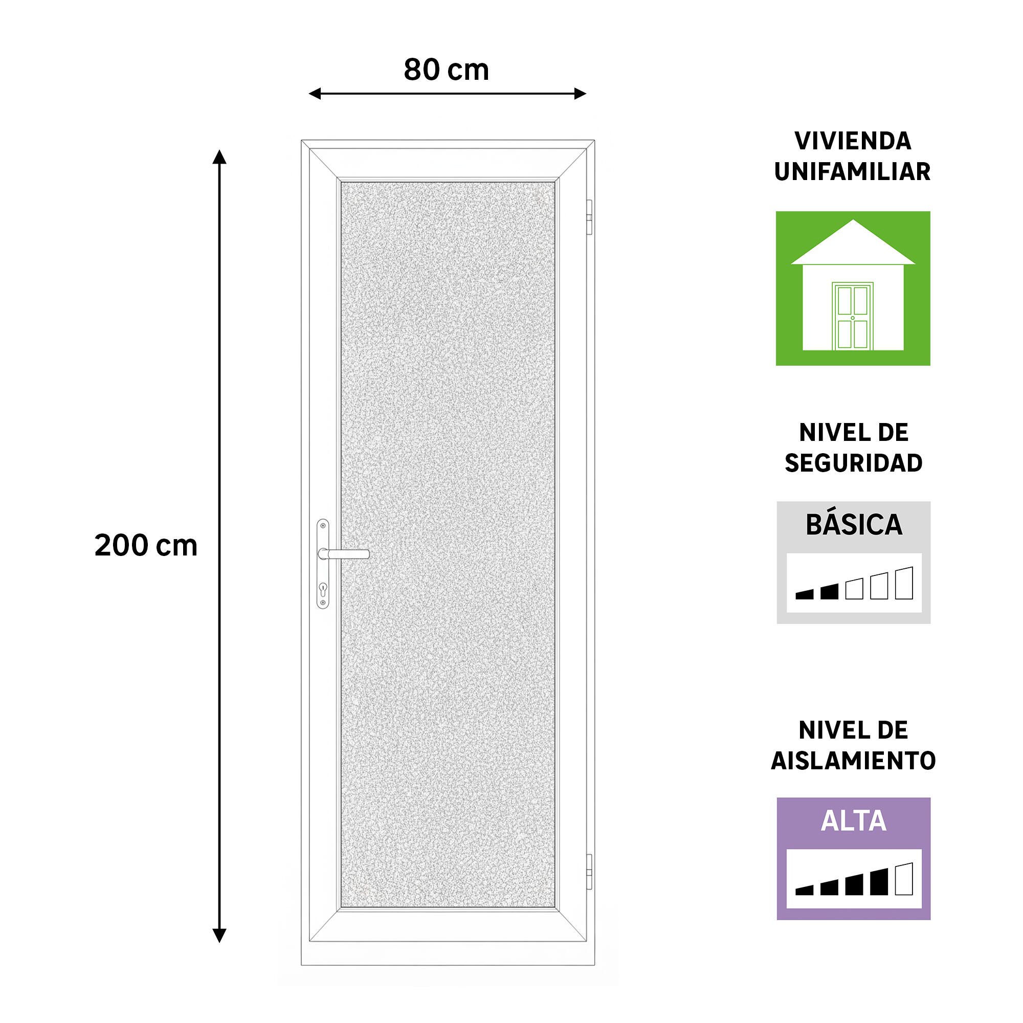 Puerta de entrada serie Basic pvc Mallorca cristal mate diseño liso color blanco apertura derecha 200x80cm - 4