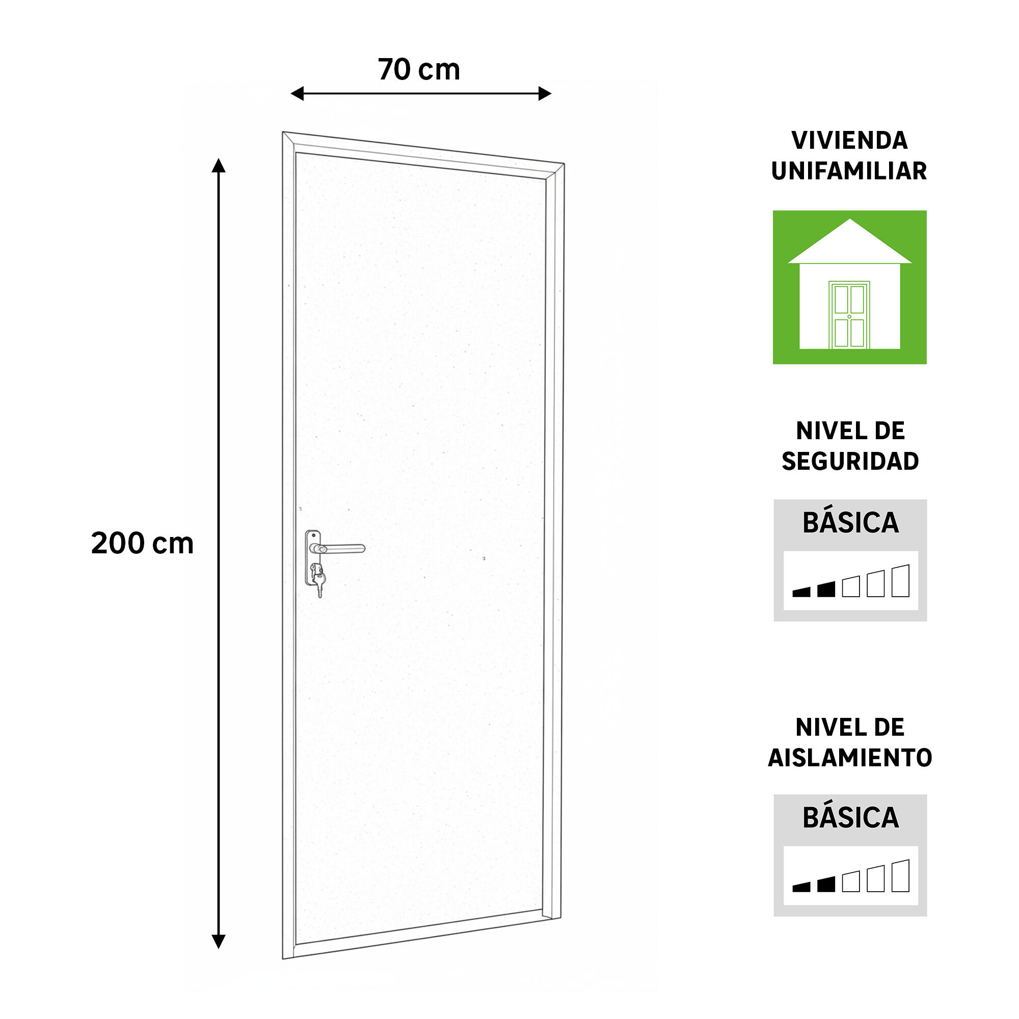 Puerta de trastero liso acero galvanizado con llave 1 punto de seguridad apertura derecha 200x70cm - 3