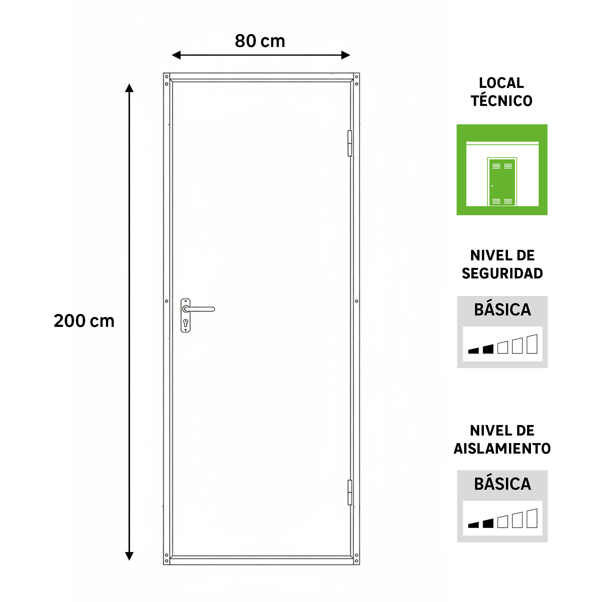 Puerta de trastero liso acero galvanizado con llave 1 punto de seguridad apertura derecha 200x80cm - 3