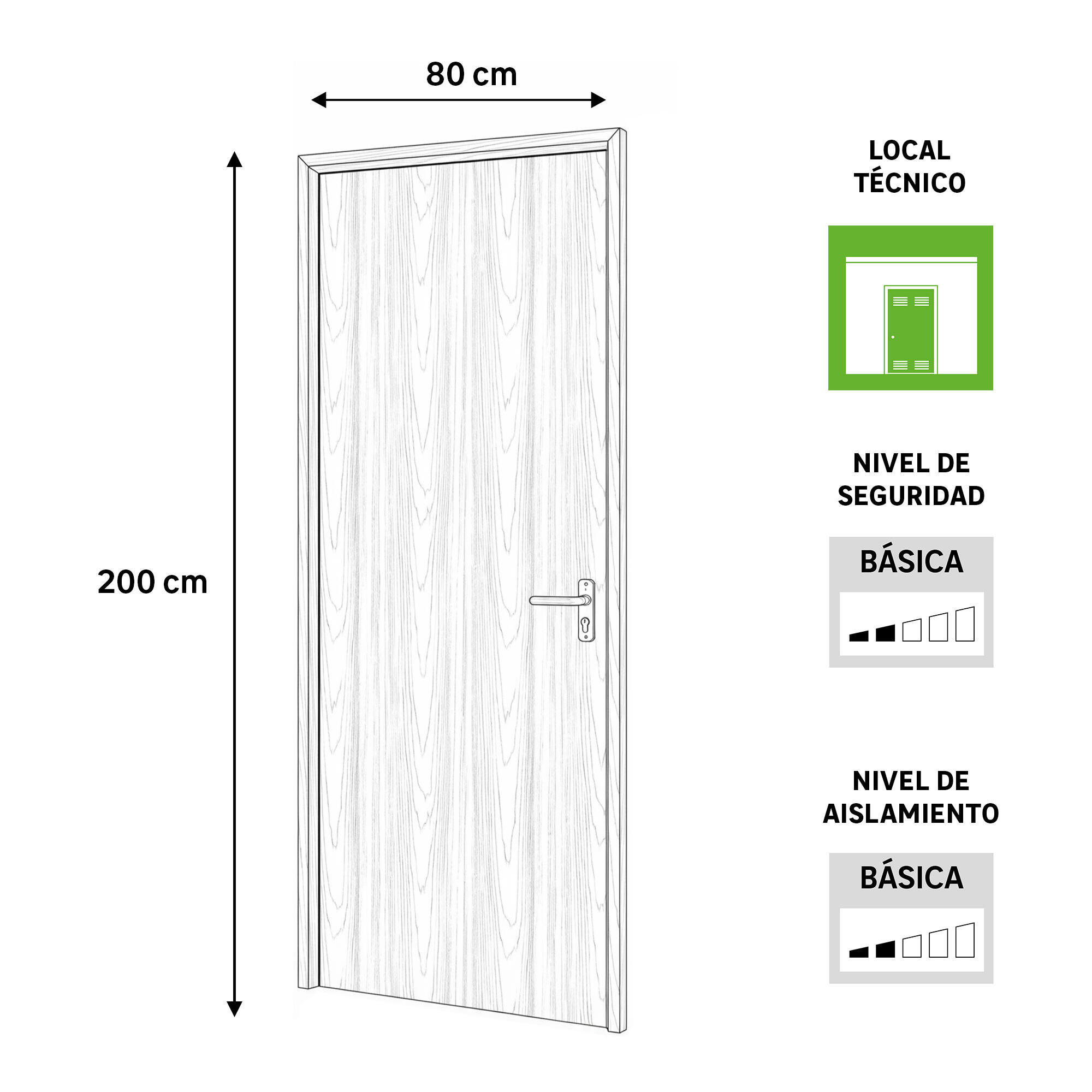 Puerta de trastero liso nogal con llave 1 punto de seguridad apertura izquierda 200x80cm - 3