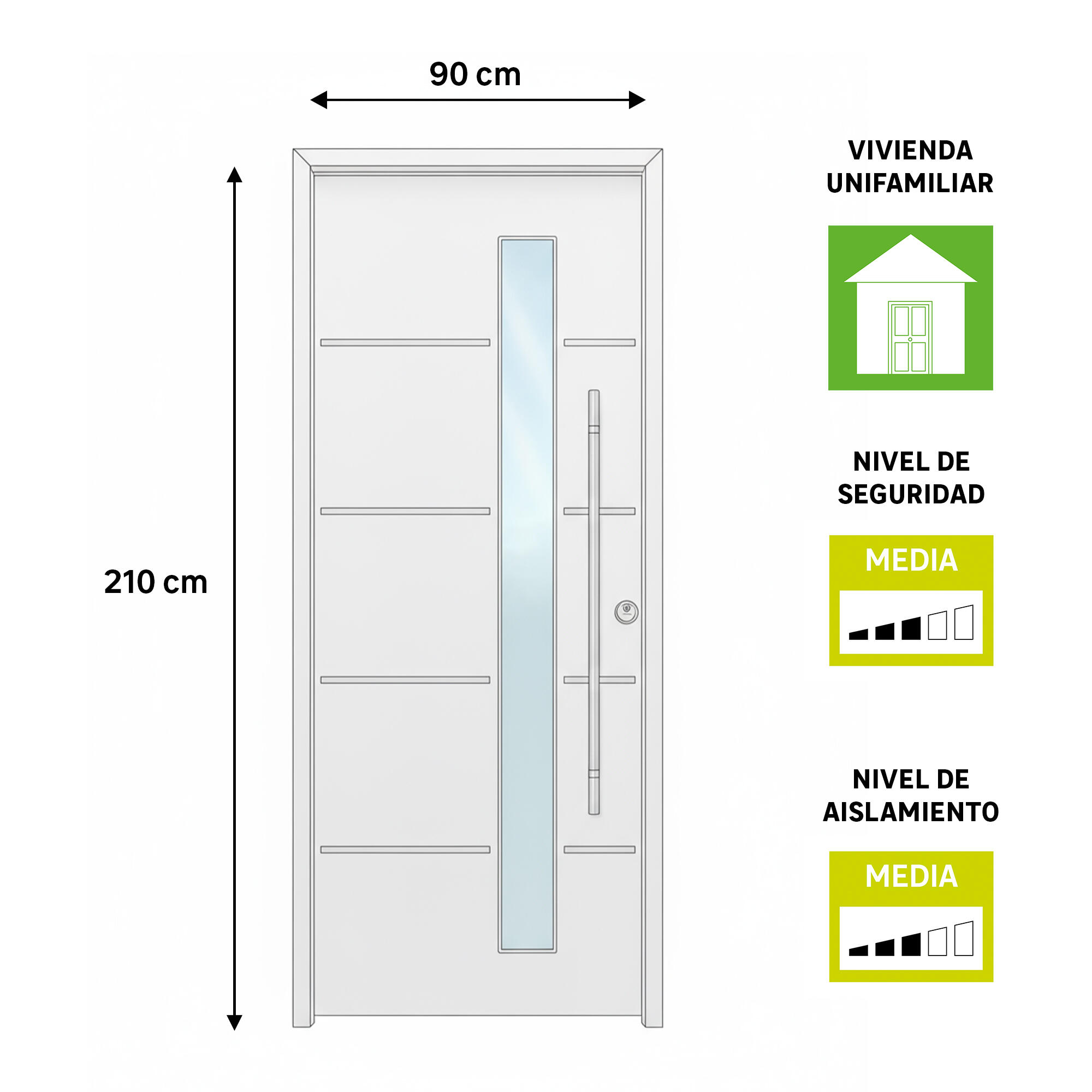 Puerta de entrada metálica serie Saga Cintia con cristal fresada blanco /interior liso blanco apertura izquierda 210x90cm - 3