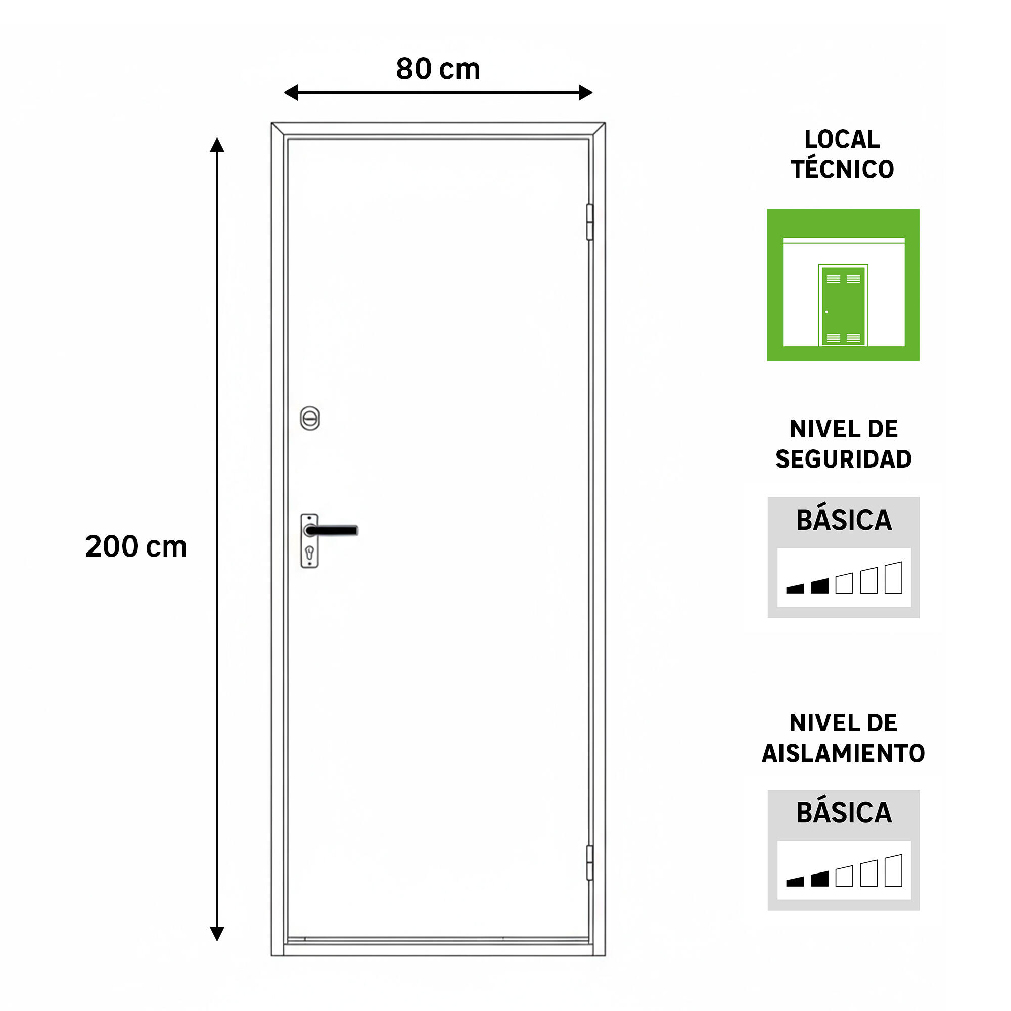Puerta de trastero liso blanco con llave 1 punto de seguridad apertura derecha 200x90cm - 3