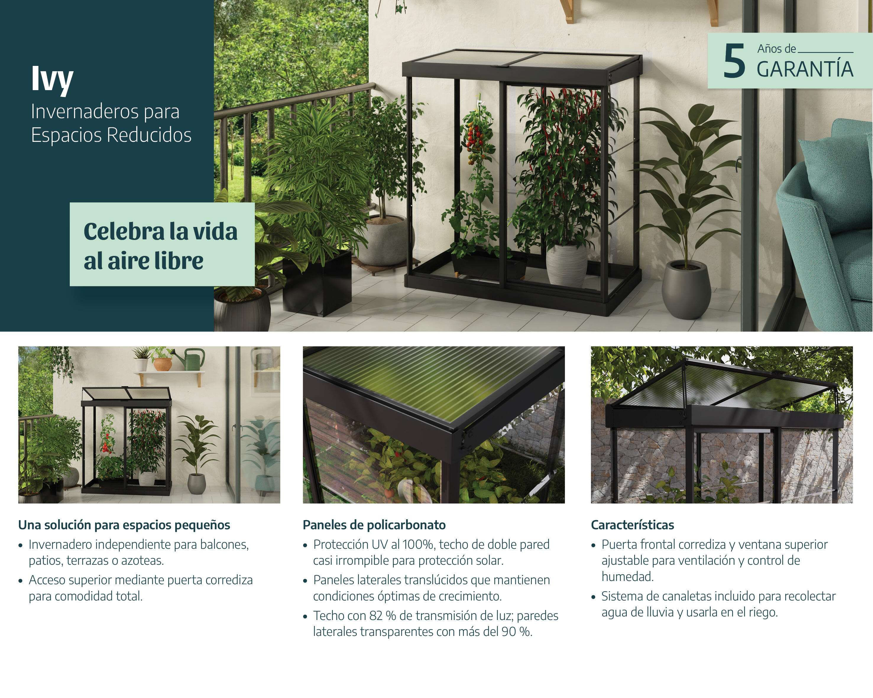 Mininvernadero de policarbonato ivy 4x2- black