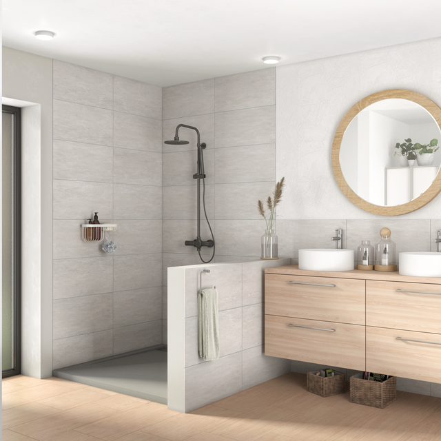 Piastrella da pavimento e rivestimento interno 30 x 60 cm Sp. 7.4 mm rettificato Remix Concrete in gres porcellanato smaltato grigio opaco traffico intenso (pei 4/5) R9 1.44 mq