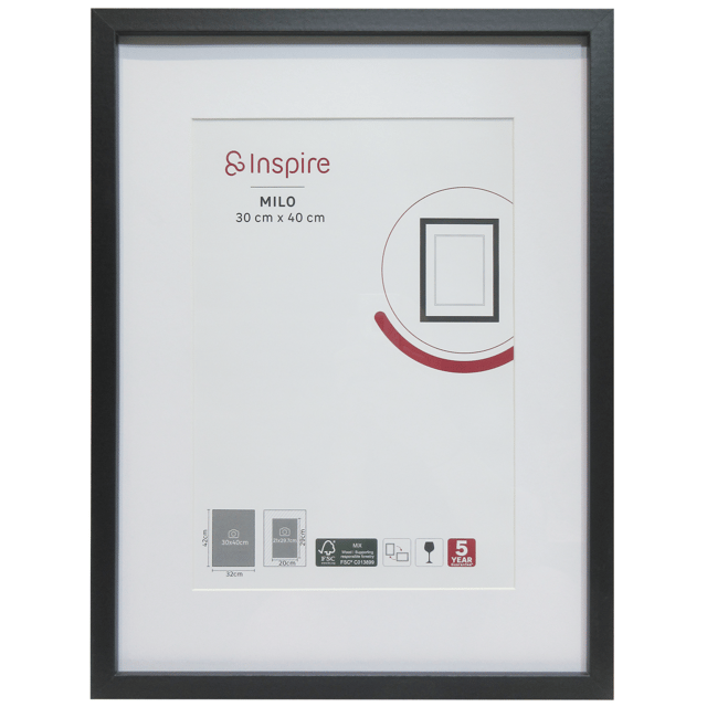 Cadre Milo, 30 x 40 cm noir, INSPIRE