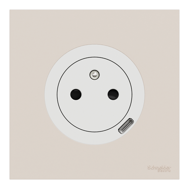 Prise affleurante + usb C complet Odace, SCHNEIDER ELECTRIC, blanc/beige sable
