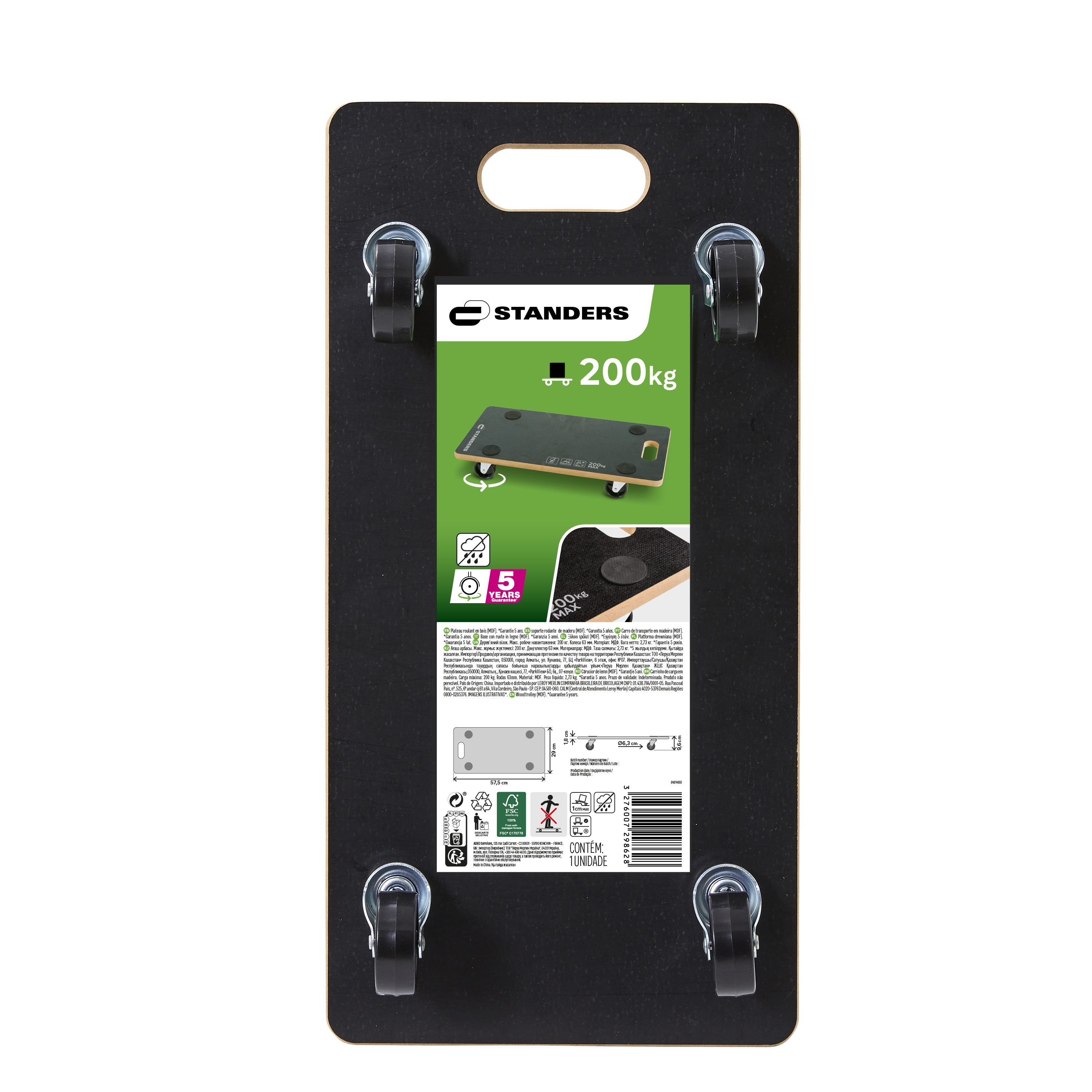 Suporte rodante 575X290X96MM 200KG MDF 60MM - 6