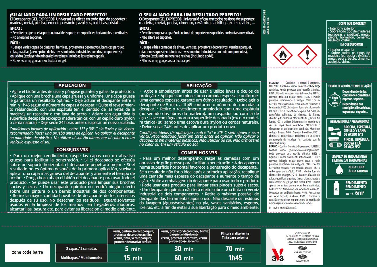 Decapante gel express universal V33 500ML - 3