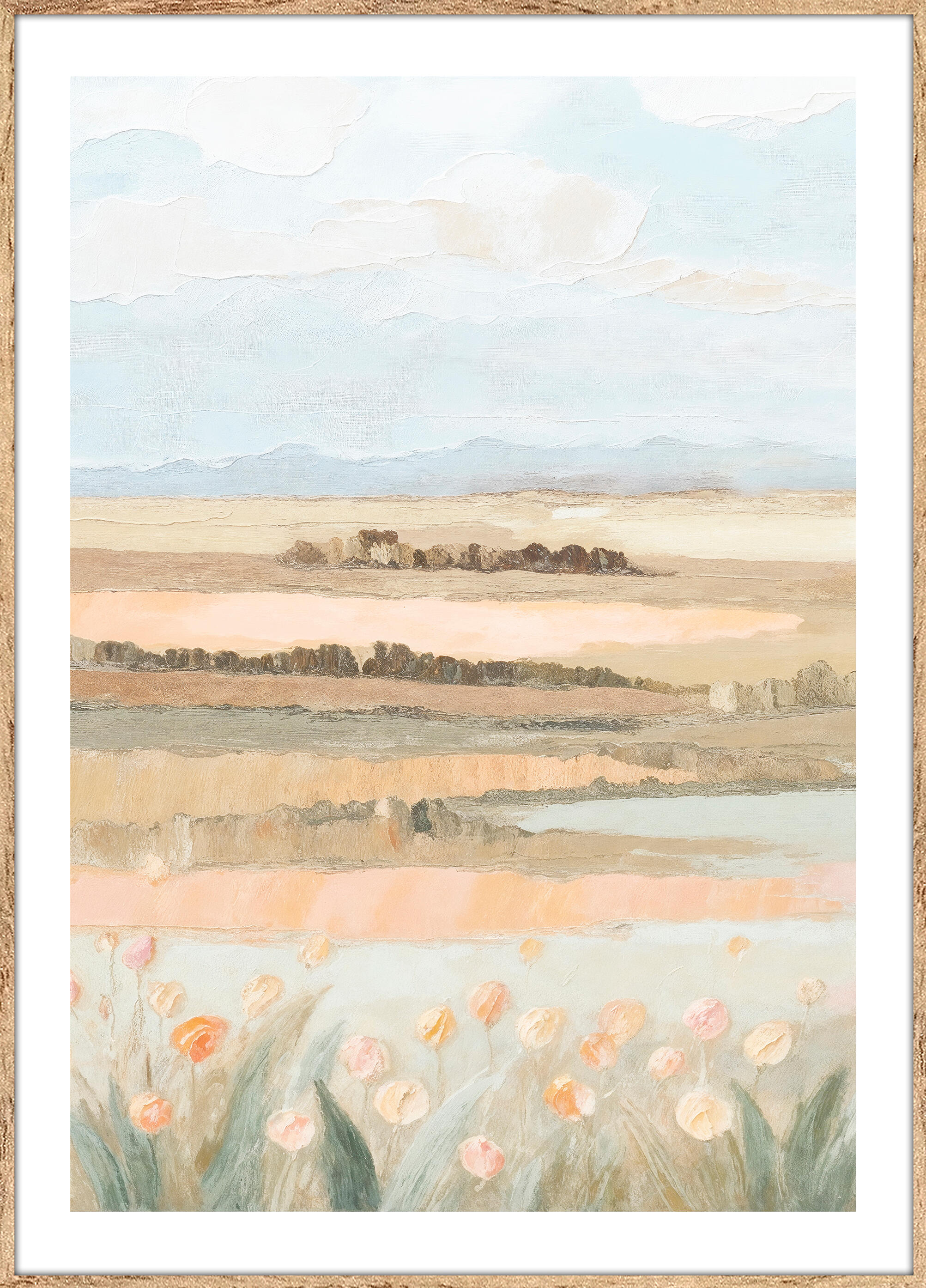 Cuadro pintura impresa enmarcada Naturaleza rectangular de 51 x 71 cm. MDF Paisaje Natural haya G tostado. Marco color Haya - 2