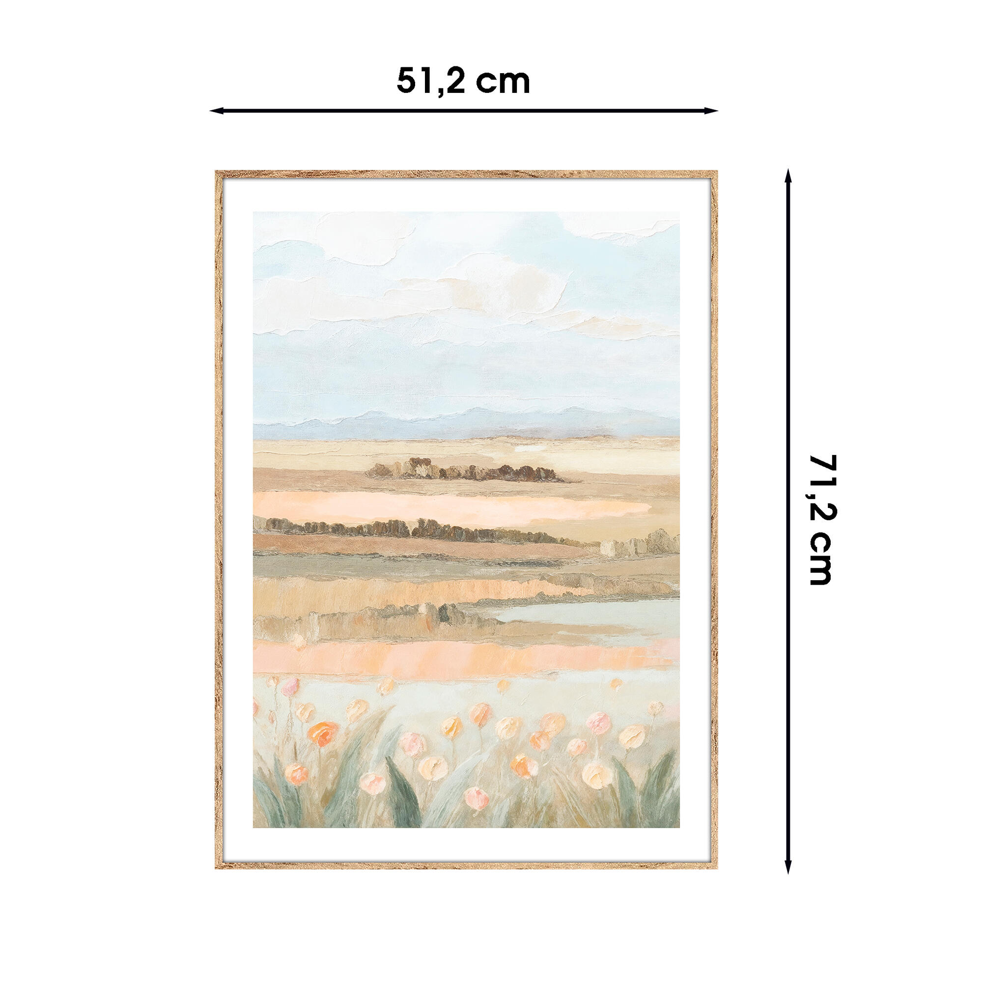 Cuadro pintura impresa enmarcada Naturaleza rectangular de 51 x 71 cm. MDF Paisaje Natural haya G tostado. Marco color Haya - 3