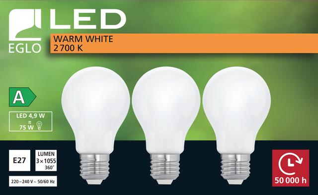 Lâmpada LED E27 pera 1055LM branco quente vidro