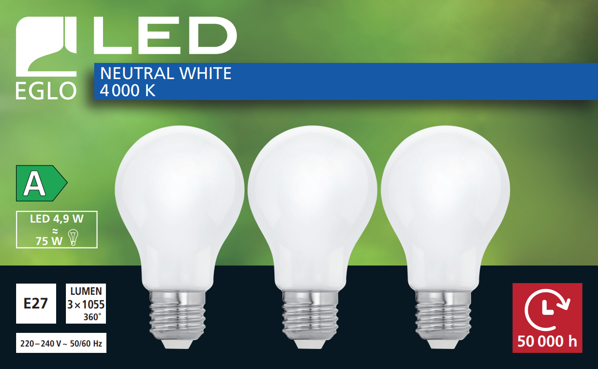 Lâmpada LED E27 pera 1055LM branco vidro - 2